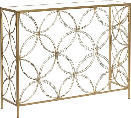 Miniatura 3 de Deco 79 Mesa consola rectangular de metal con parte superior de espejo, 42 x 12 x 32 pulgadas, color dorado