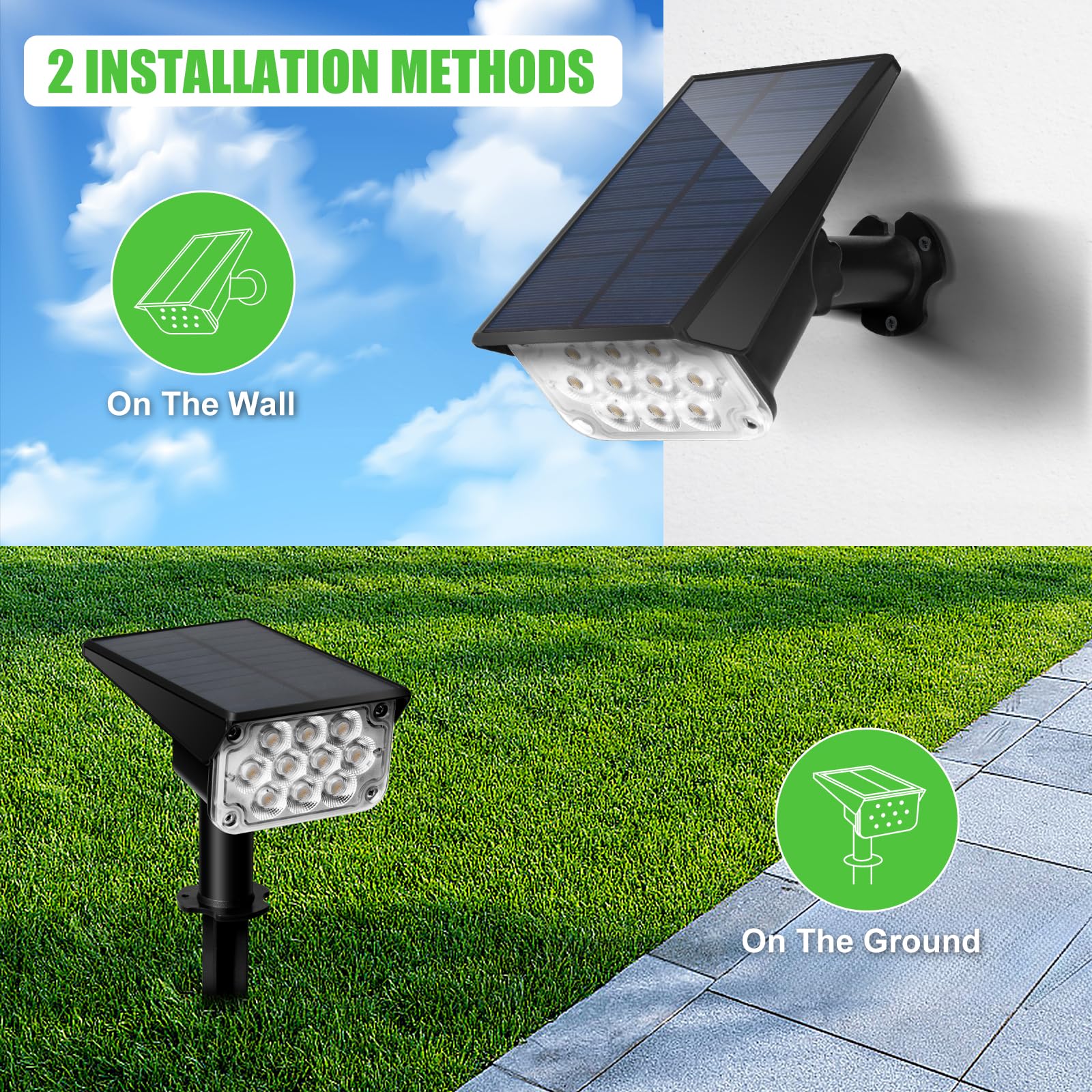 Zewnętrzna lampa solarna LED Oświetlenie punktowe Oświetlenie ogrodowe Ścieżki Projektor Słoneczny Potężny Girlanda Zestaw 2 szt