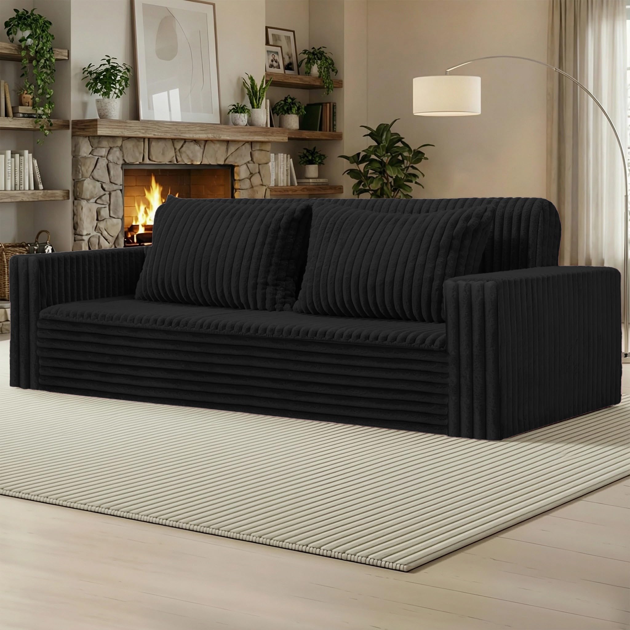 HABUTWAY Folding Sofa Bed, 2 in 1 Convertible Sleeper Chair with 2 Pillows, Portable Fold Out Chair Bed with Armrest, Comfy Floor Couch, Lazy Sofa for Living Room Bedroom Dorm Home Office, Black