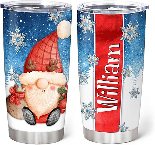 Miniatura 1 de Hyturtle Vaso de Navidad personalizado de gnomo con tapa, 20 onzas, 30 onzas, acero inoxidable, doble pared, aislado al vacío, taza de café, taza de