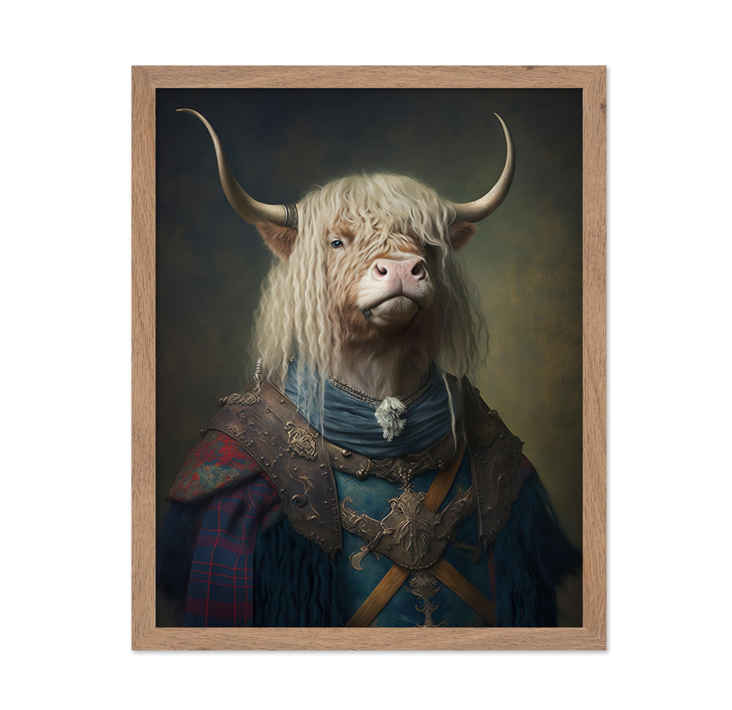 Poster Master Renaissance Animal Poster - Retro Funny Print - Gift for Artist, Friend - Aristocratic Cow, Renaissance, Formal Attire, Portrait - Wall Decor for Home, Kitchen, 8x10 Beige Framed