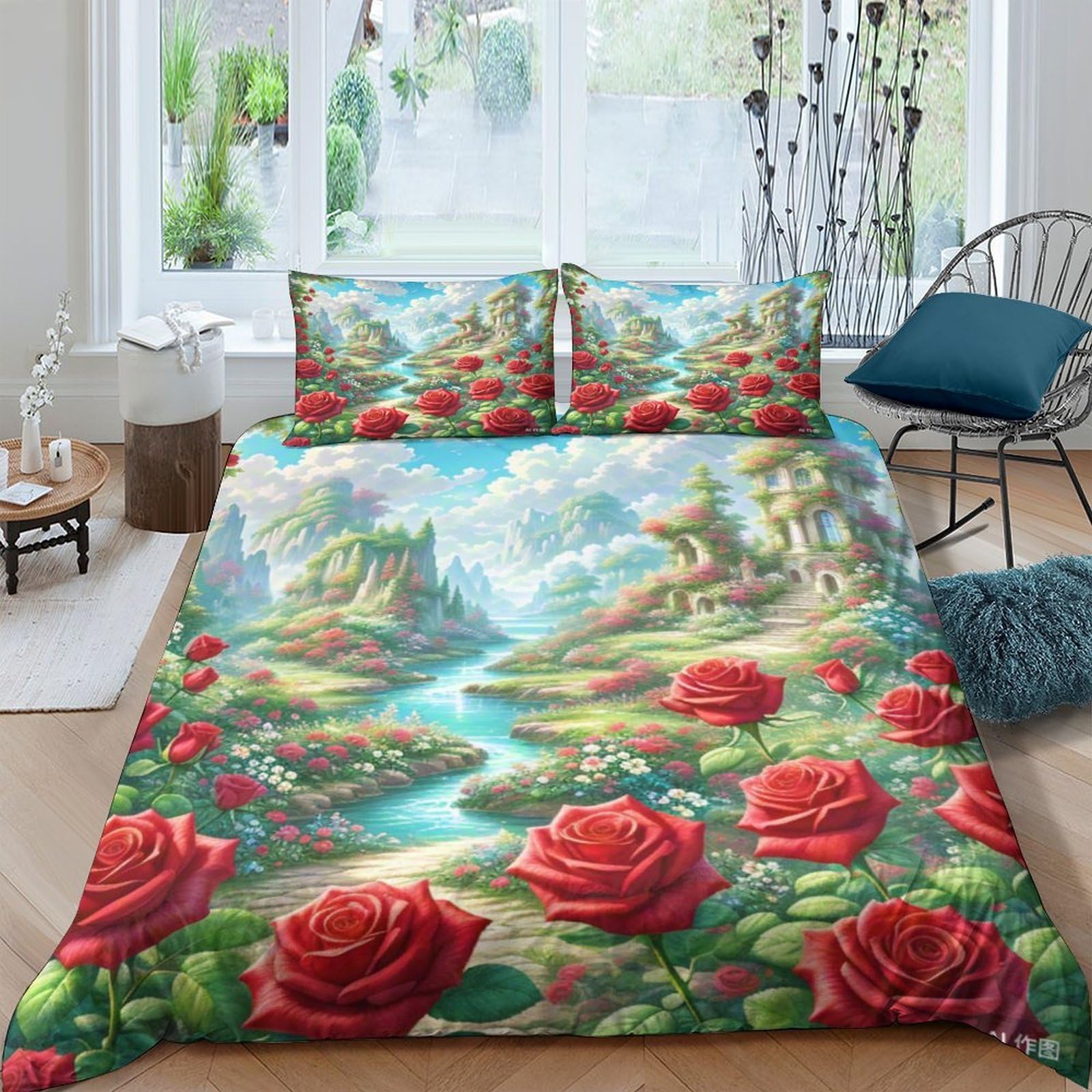 Housse de couette 3D rose pour lit double ado avec zip discret