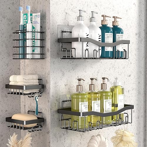 Miniatura 9 de Youvip Organizador de ducha, organizador de ducha paquete de 5, estantes de ducha de baño inoxidables para ducha interior, organizador de ducha