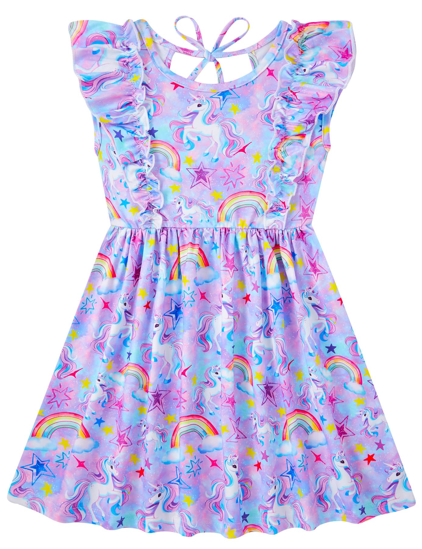 RAISEVERN Toddler Girls Dress Summer Ruffle Sleeve Dresses Sleeveless Tie Back Sundress for Kids 2-6T