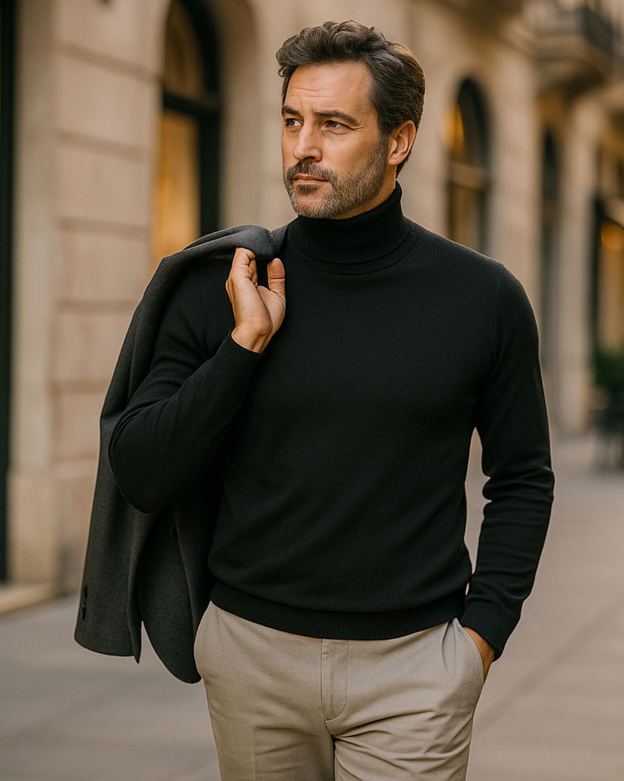 Jersey de Cuello Alto para Hombre en Viscosa Suave - Suéter Fino Tipo Cisne, Jersey Ajustado Slim Fit, Elegante y Básico para Invierno, Ideal bajo Chaqueta