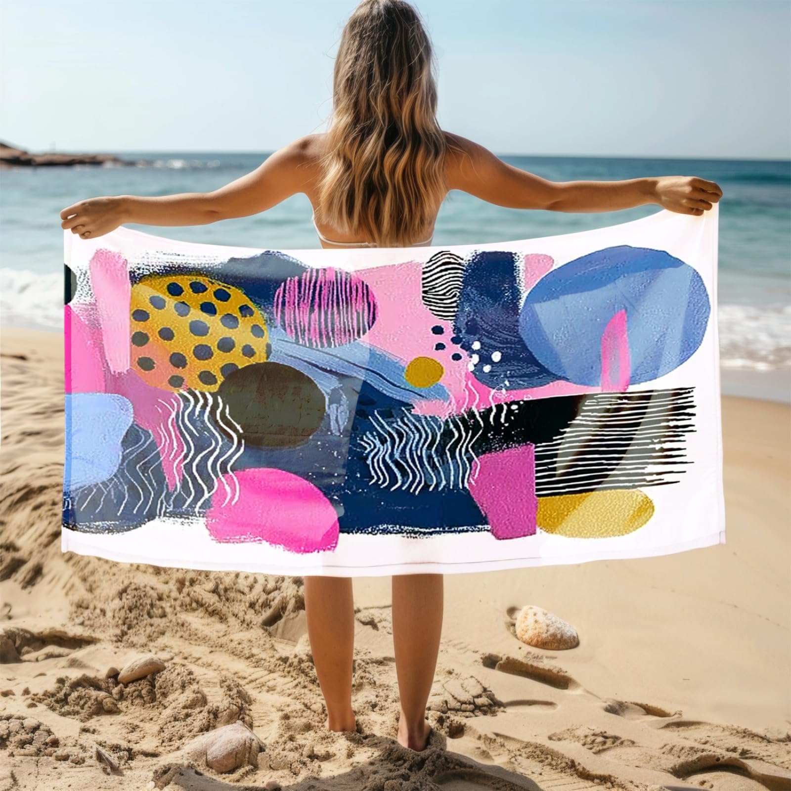 Genérico Toalla Playa 90X180 Patrón Amarillo Rosa Azul Grande Toallas de Playa Microfibra Ligera Secado Rápido Sin Arena para Mujer Hombre Viajes Vacaciones Natación Camping