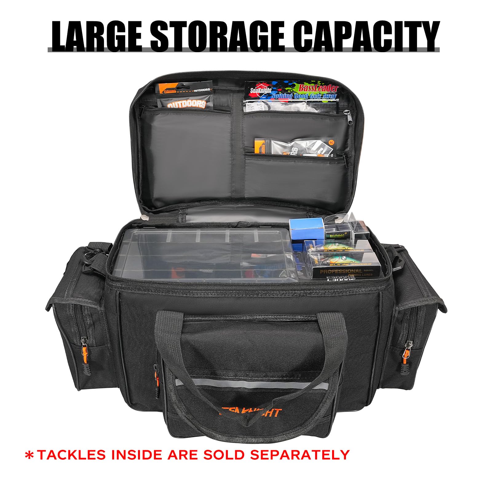 Seaknight Bolsa de pesca de un solo hombro, bolsa de pesca de carpa, bolsa de pesca en el mar, bolsa de camuflaje al aire libre, bolsa de viaje para senderismo, L - Negro, Para exteriores