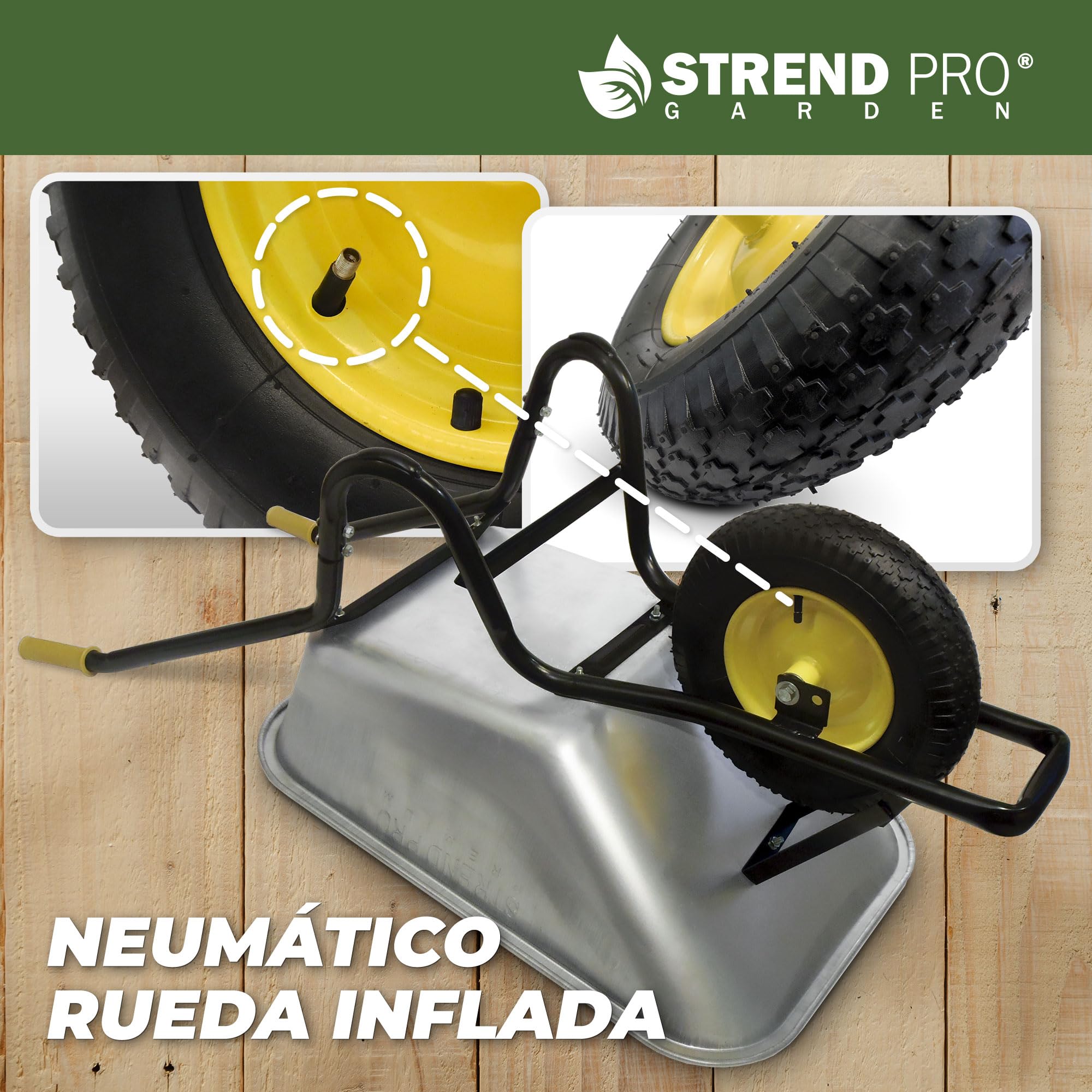 Carretilla con ruedas neumáticas, 85 L, 250 kg, carretilla de construcción, ligera y práctica, carretilla grande, carretilla de mano, carretilla de jardín, carretilla de transporte