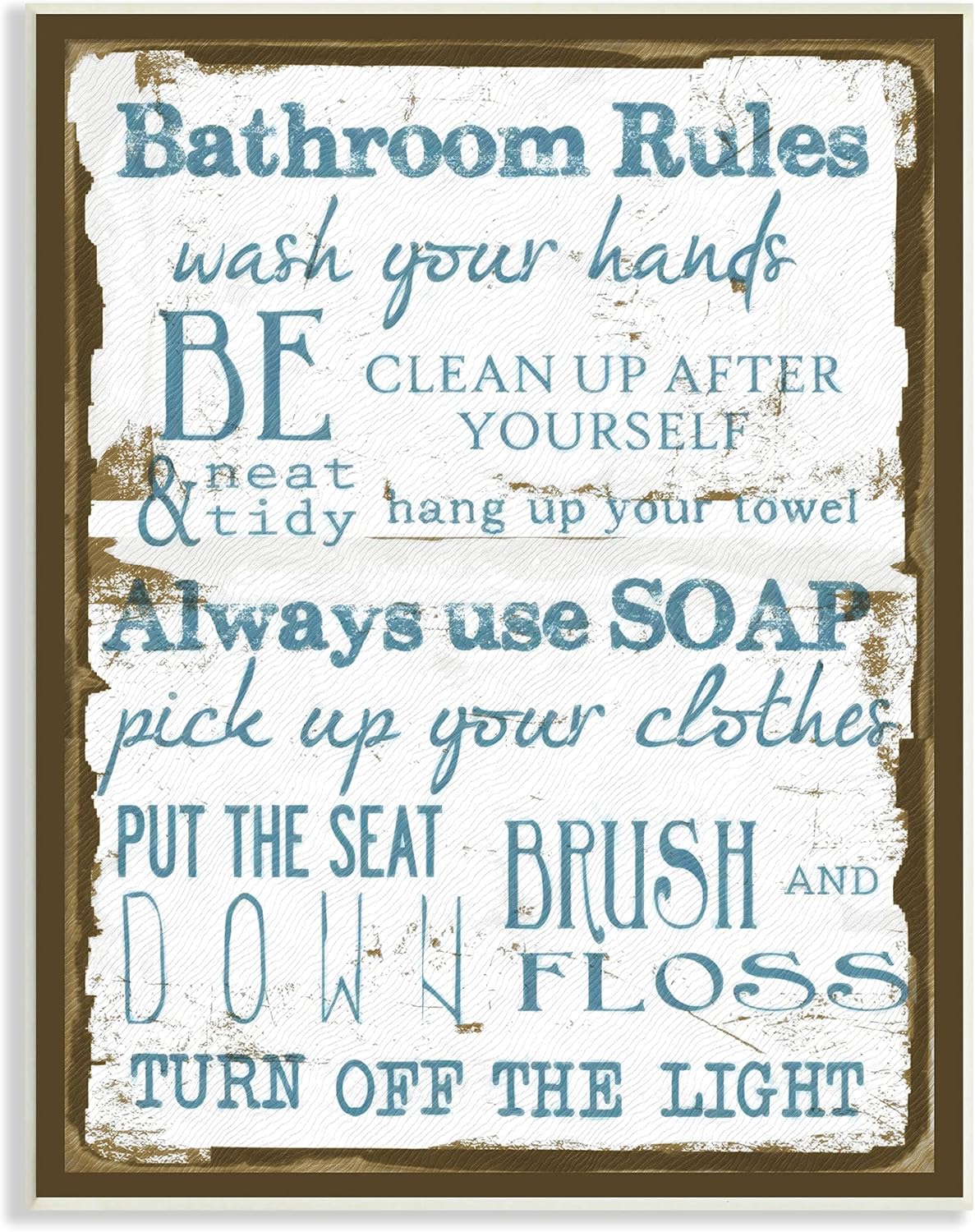 Stupell Home Décor Brown and Blue Classic Bathroom Rules Wall Plaque Art, 10 x 0.5 x