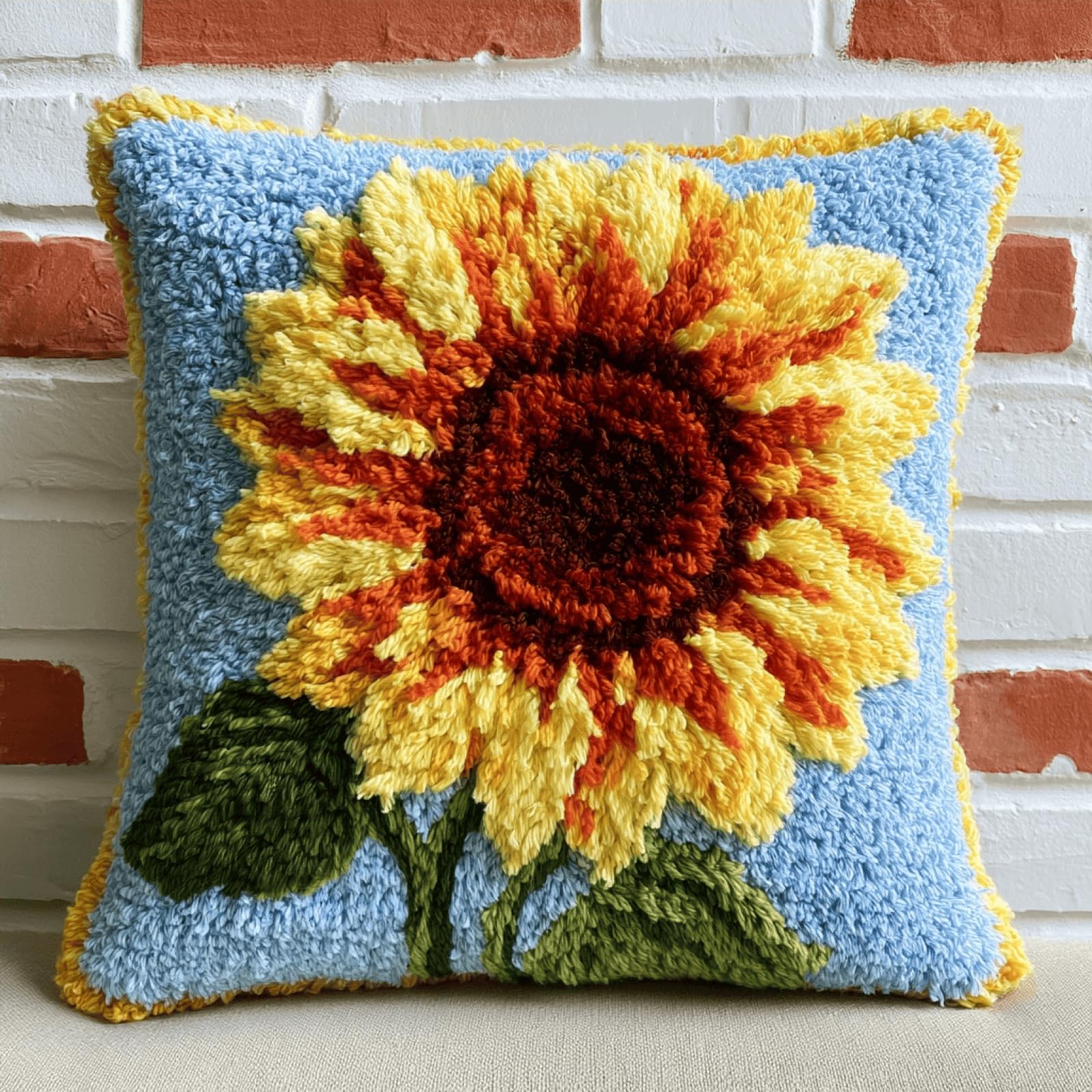 XDEGHUANGSS Latch Hook Cushion Cover Kit,DIY Craft Kit,43x43 cm,Sunflower