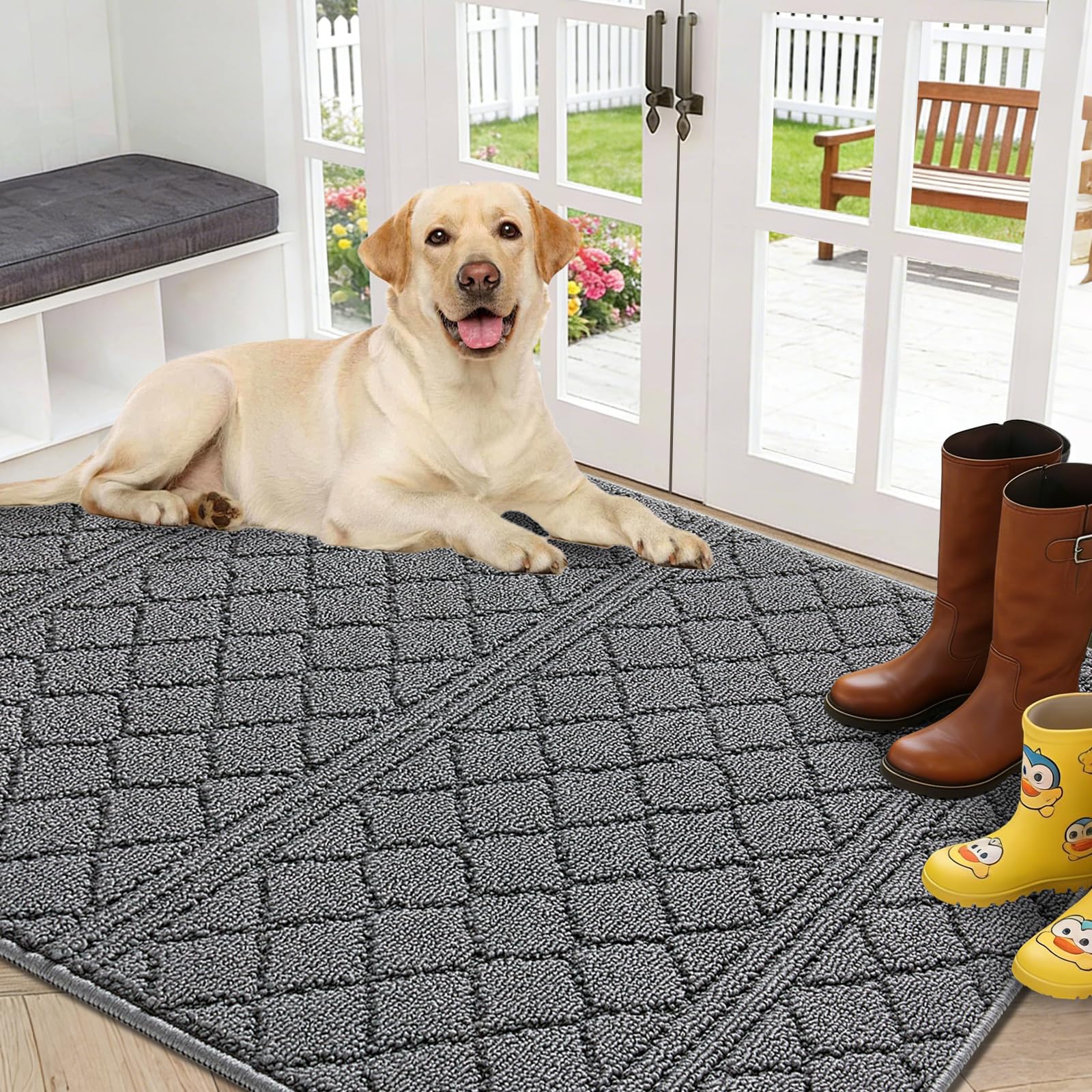 REFETONE Indoor Doormat, Front Back Door Mat 32"x40" Absorbent Rubber Backing Non Slip Door Mats, Low-Profile Resist Dirt Entrance Rugs, Machine