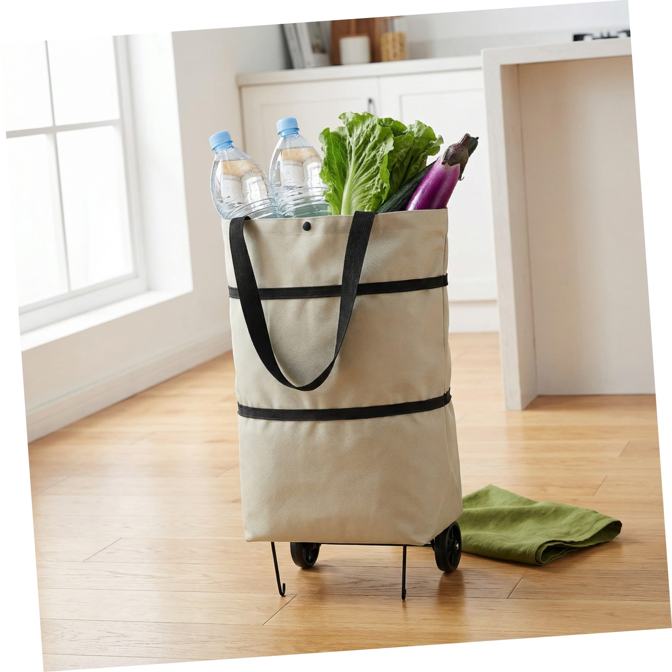 Toyvian Borsa Spesa con Ruote Pieghevole Leggera e Resistente Carrello Portaspesa Riutilizzabile per Shopping e Lavanderia Capiente e Durevole per Uso Quotidiano per Ridurre Sprechi