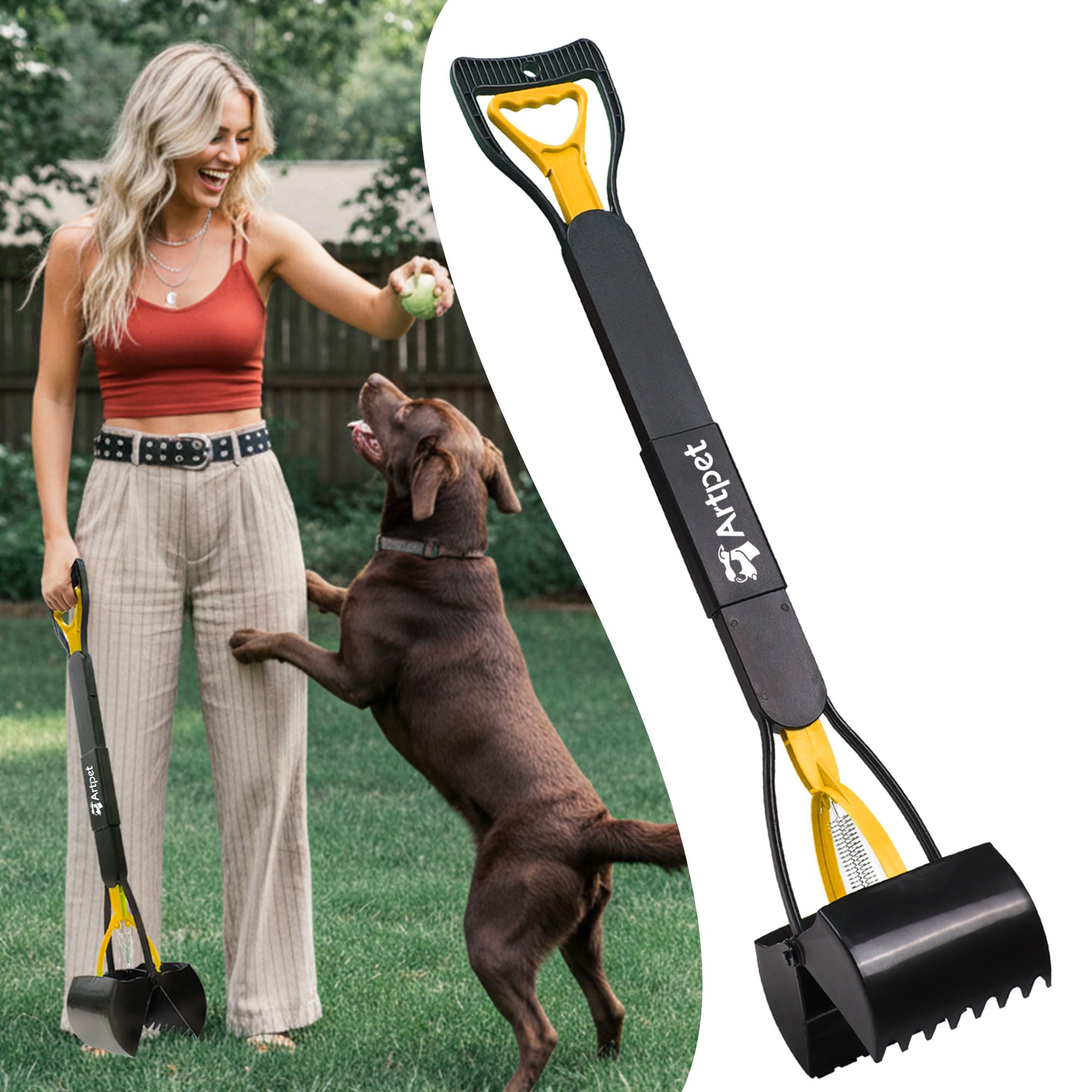 Hundekotsammler mit langem Griff – Faltbare Hundekotschaufel, Kein Bücken, Für Gras, Erde, Sand & Kies, Einfach zu Reinigen