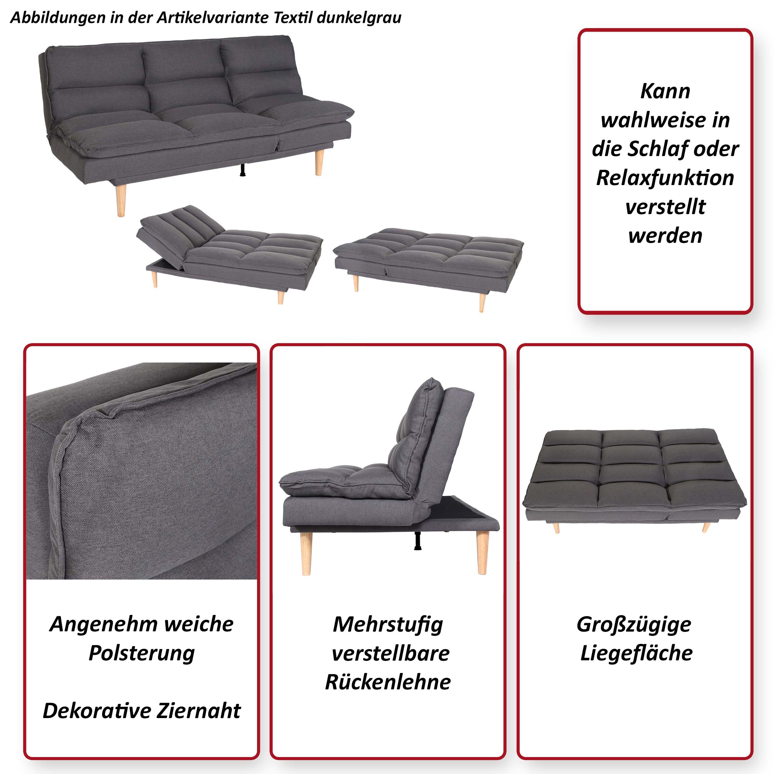 Mendler Sofá cama HWC-M79, cama de invitados, sofá cama, sofá, función de descanso, superficie de descanso 180 x 110 cm, tela/textil burdeos | Cama de invitados, sofá cama, sofá, función de sueño, superficie de descanso