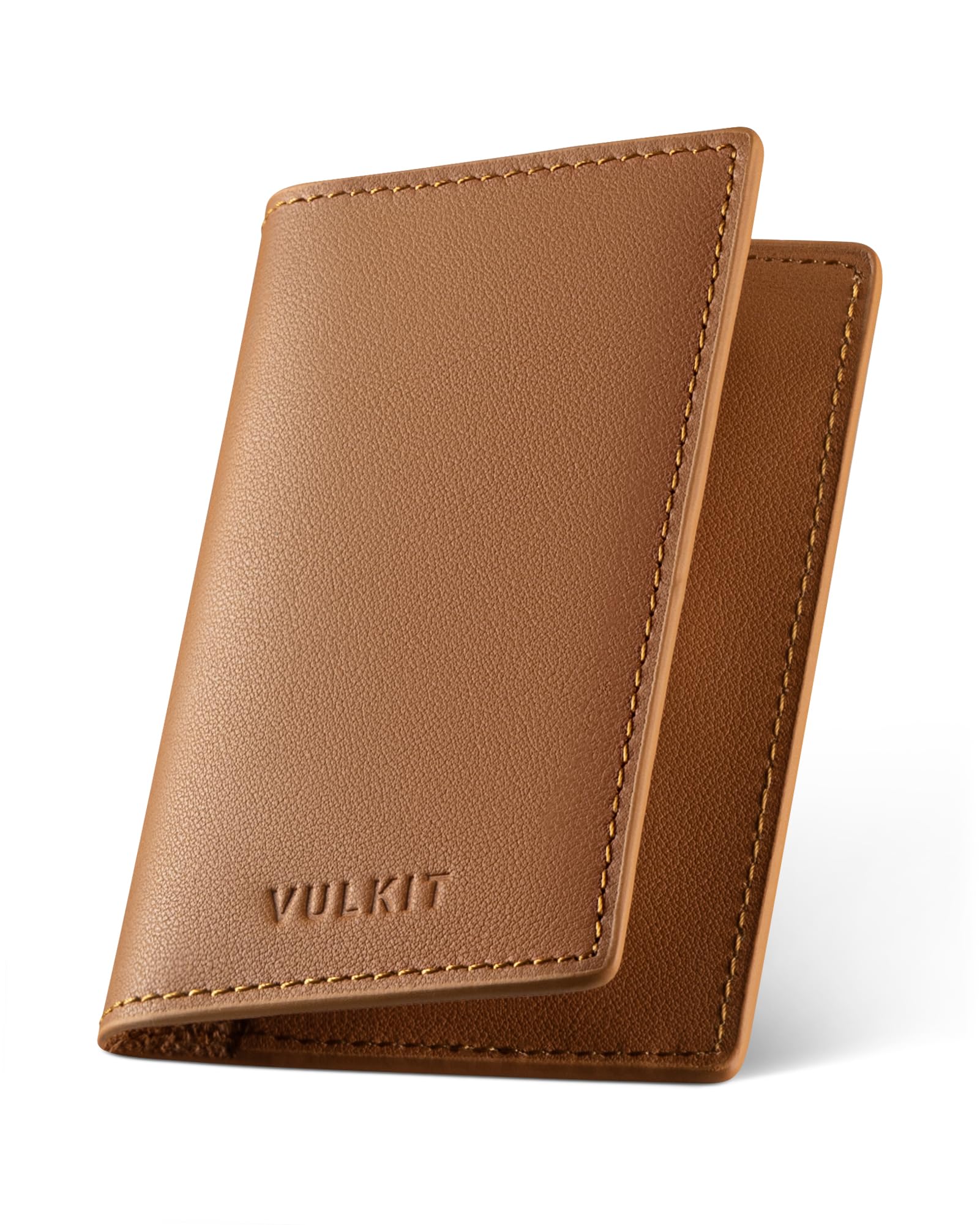 VULKIT Leather Business Card Holder 2 Sided Slim Business Name Card Organizer for Men or Women(Nappa Brown)