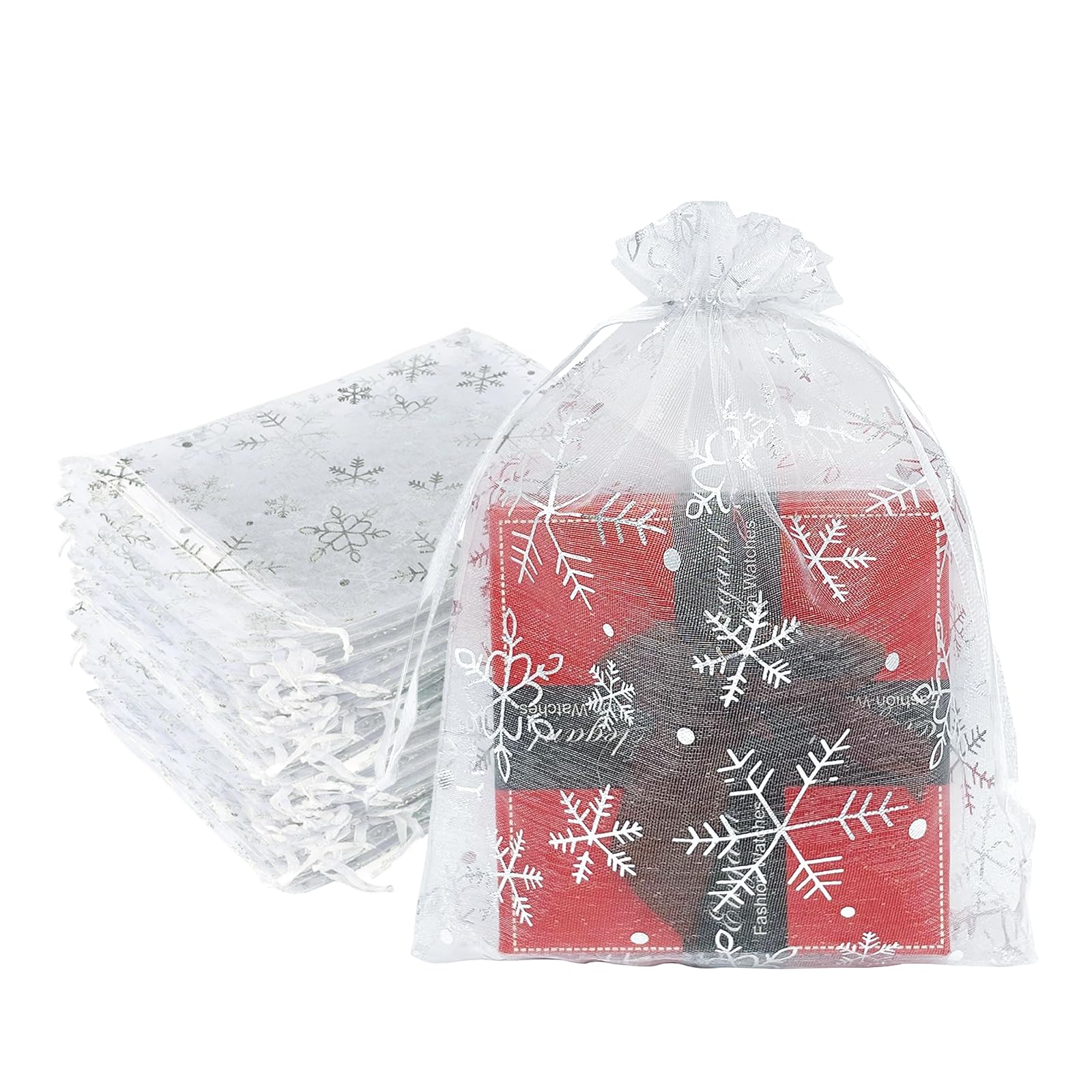 100pk White Silver Organza Gift Bags,7x9cm Small Organza Favor Bags,Wedding Jewelry Pouches with Drawstring,Mesh Candy Favour Bag Party Sweet Bags for Birthday,Wedding,Christmas,Gift Wrapping — image 1
