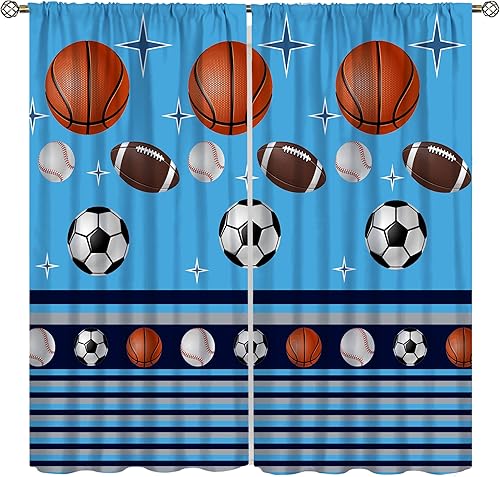 Cortinas de baloncesto, temática deportiva, béisbol, fútbol, rugby, estampado de adolescentes, niños, dormitorio, sala de estar, ventana,