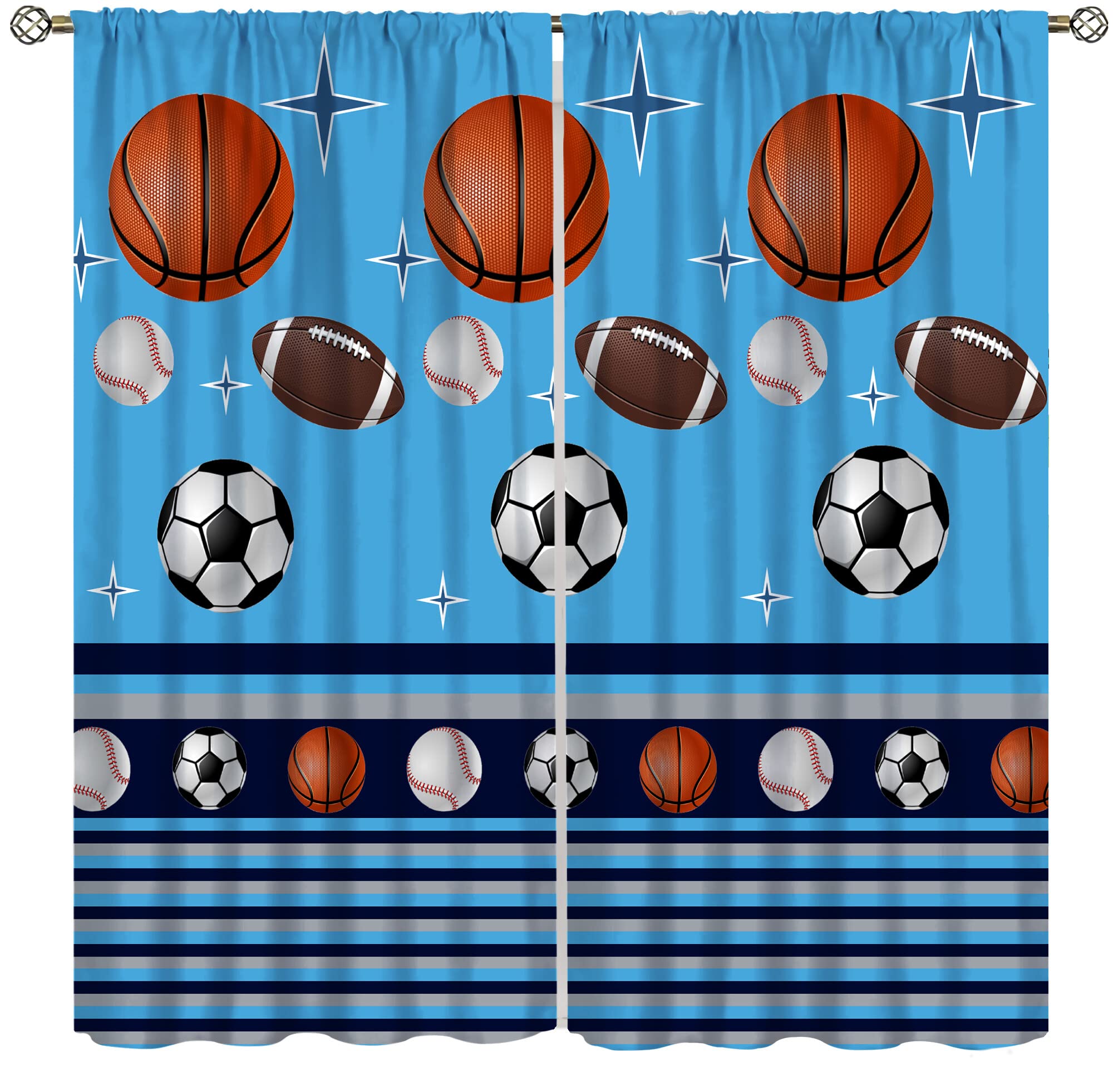 Basketball Curtains,Sports Theme Baseball Soccer Rugby Print Teenage Kids Boys Bedroom Living Room Window Curtains,Decor 42x45 Inch