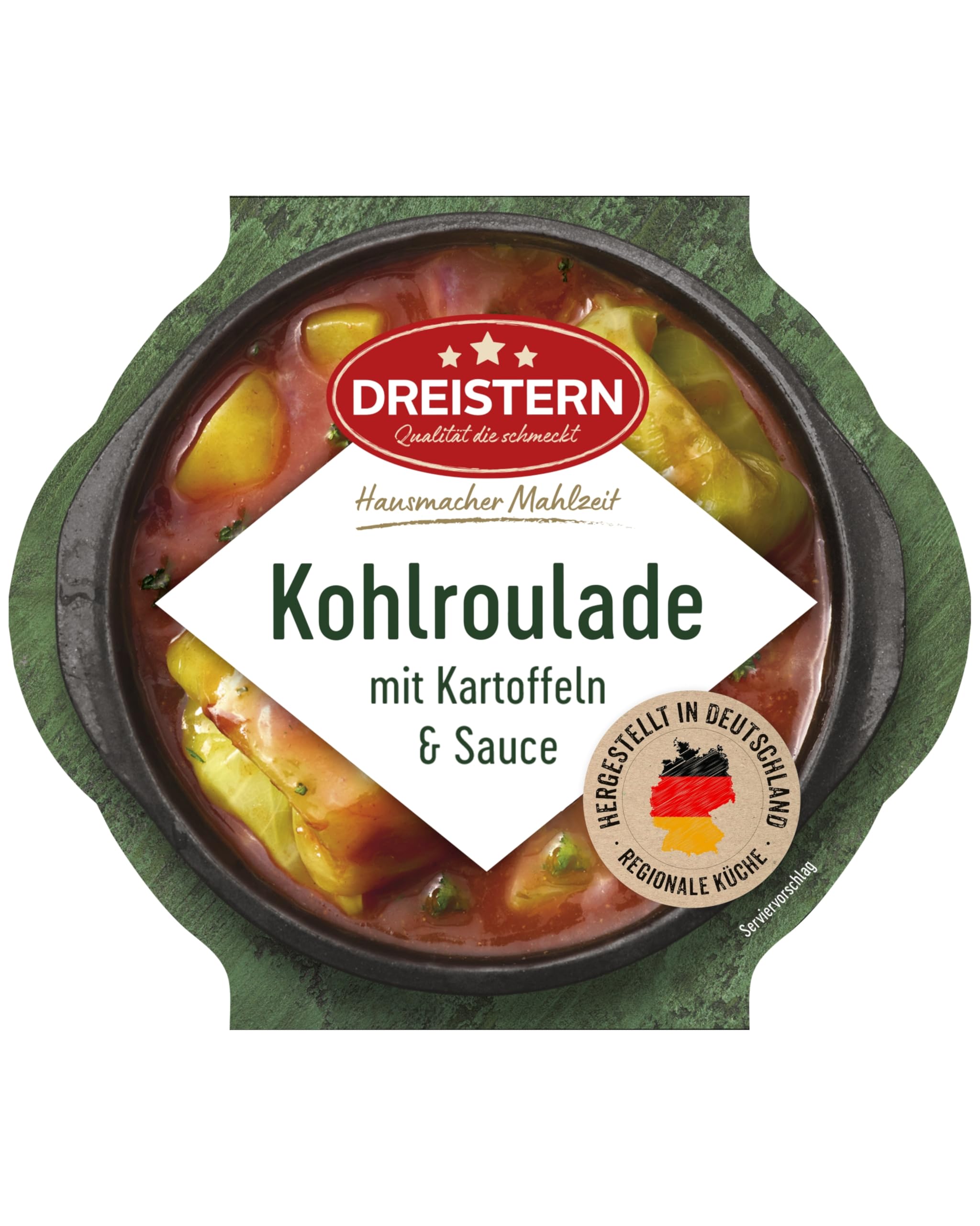 DREISTERN Kohlroulade 400g I Mit würziger Fleischfüllung in Sauce I Herzhaftes Fertiggericht in Mikrowellenschale I Lange Haltbarkeit dank natürlicher Konservierung I Hausmacher Qualität