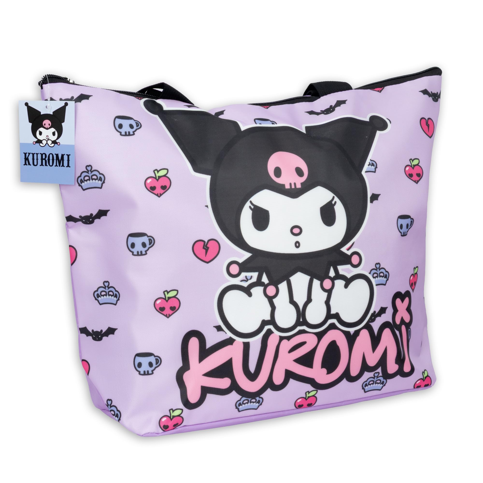 Hello Kitty Friends Borsa Mare Kuromi | Borsa Spiaggia Ragazza Grande 44x33cm | Borsa Piscina Tessuto Impermeabile Monoscomparto con Tasca Zip | Regalo Sanrio Viola