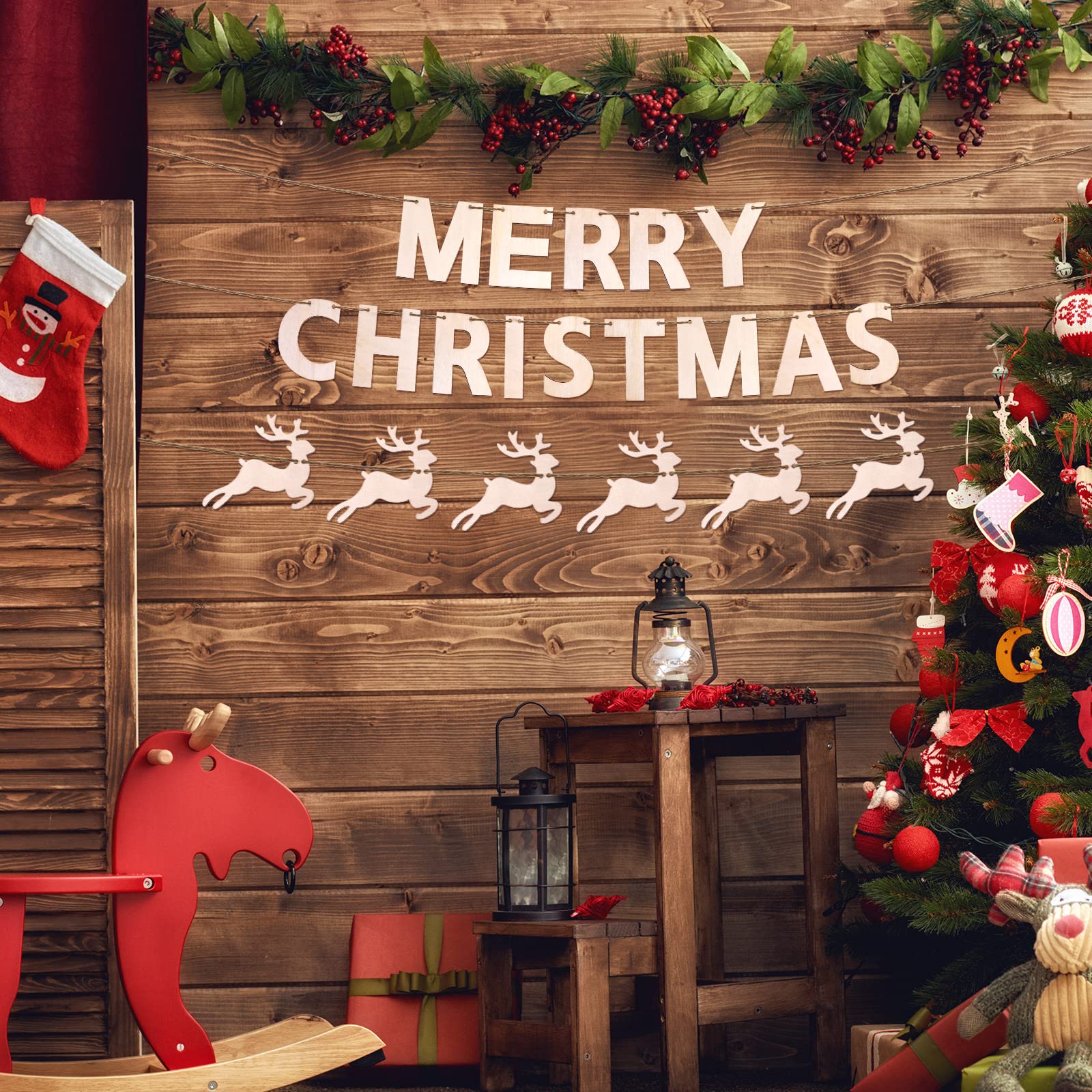 Amazon.co.jp: 木製メリークリスマスバナー 4ピース クリスマス