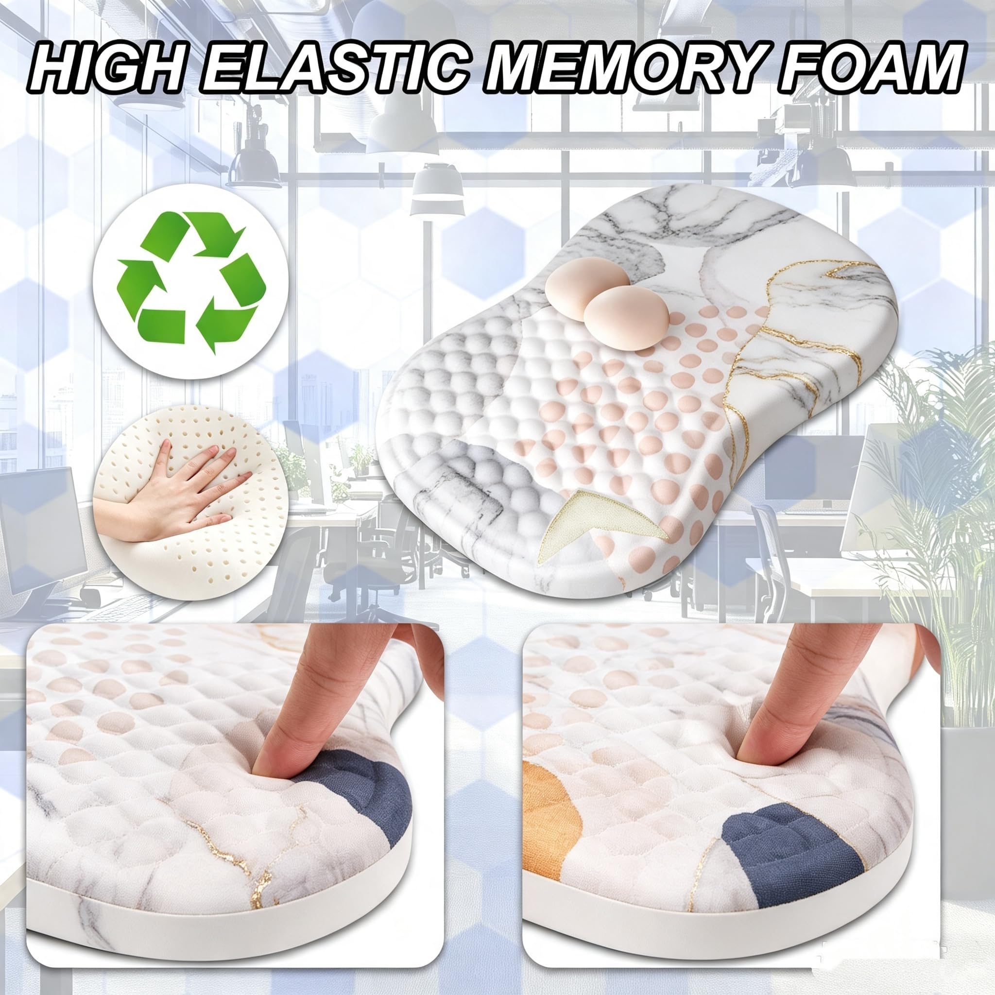 Alfombrilla ergonómica para mouse y reposamuñecas para teclado, túnel carpiano para computadora con juego de posavasos, alfombrilla de mouse de espuma viscoelástica con base de poliuretano