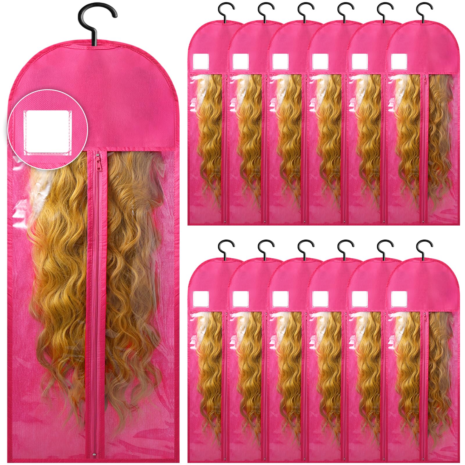 12 extra lange Perücken-Aufbewahrungstaschen mit Aufhänger, Haarverlängerung, Perücken-Aufbewahrungsbeutel für mehrere Perücken mit Etiketten, Organizer, staubdicht, Perückentasche, Zuhause, Reisen