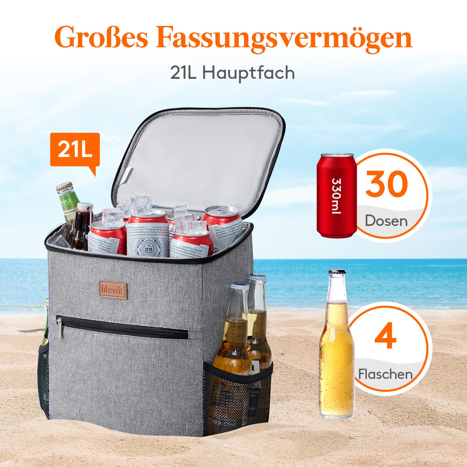 Lifewit 21L 30 Dosen Kühl Rucksack Kühlrucksack Kühltasche Picknicktasche Groß Isoliert Cooler Bag Männer Frauen für Strand, Picknick, Camping, BBQ, Wandern