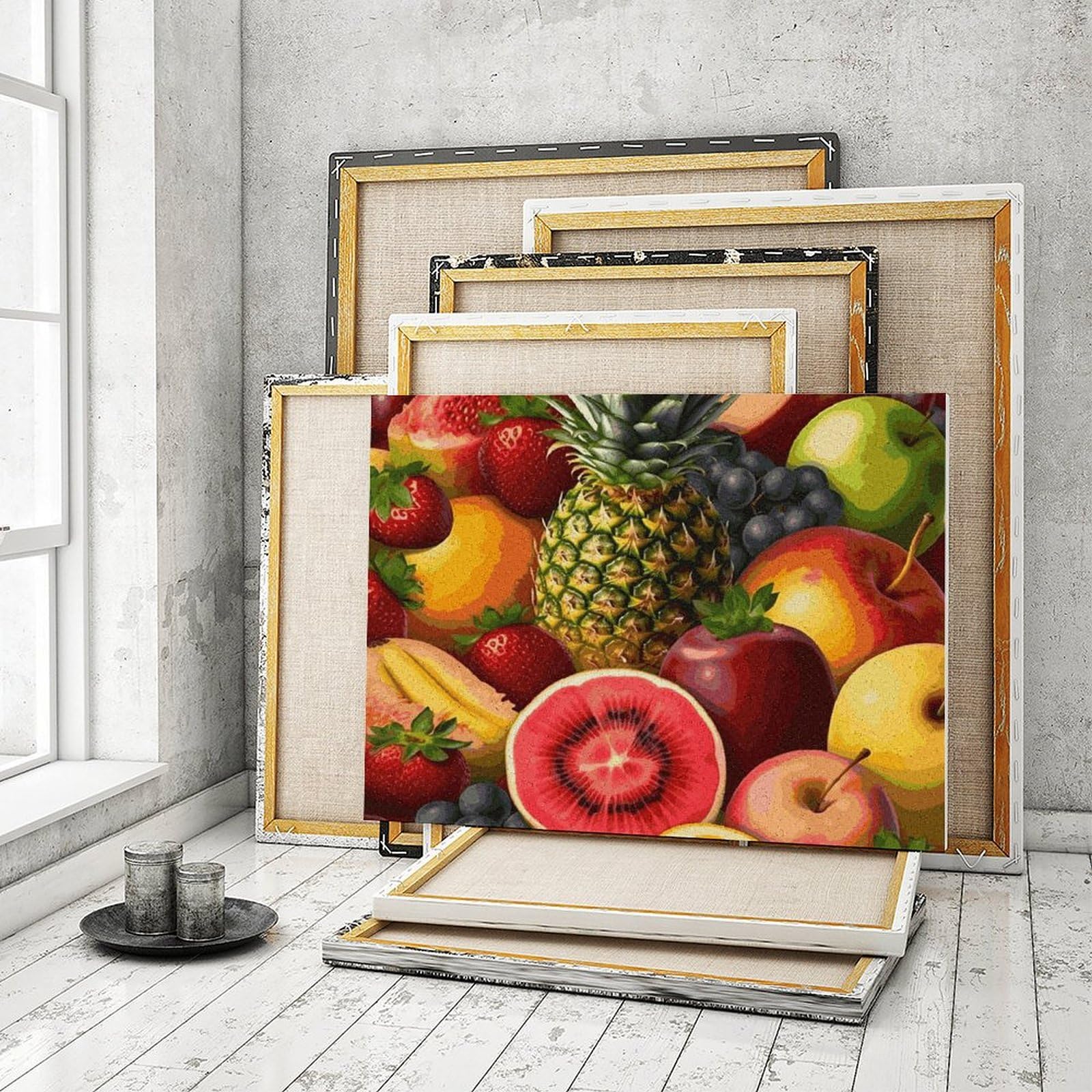 BVNMT Malen nach Zahlen, Ölgemälde zum Selbermachen, Motiv: frische saftige Früchte, bedrucktes Leinwand-Ölgemälde mit Rahmen, 40,6 x 30,5 cm, für Erwachsene, Anfänger, Malen nach Zahlen, für