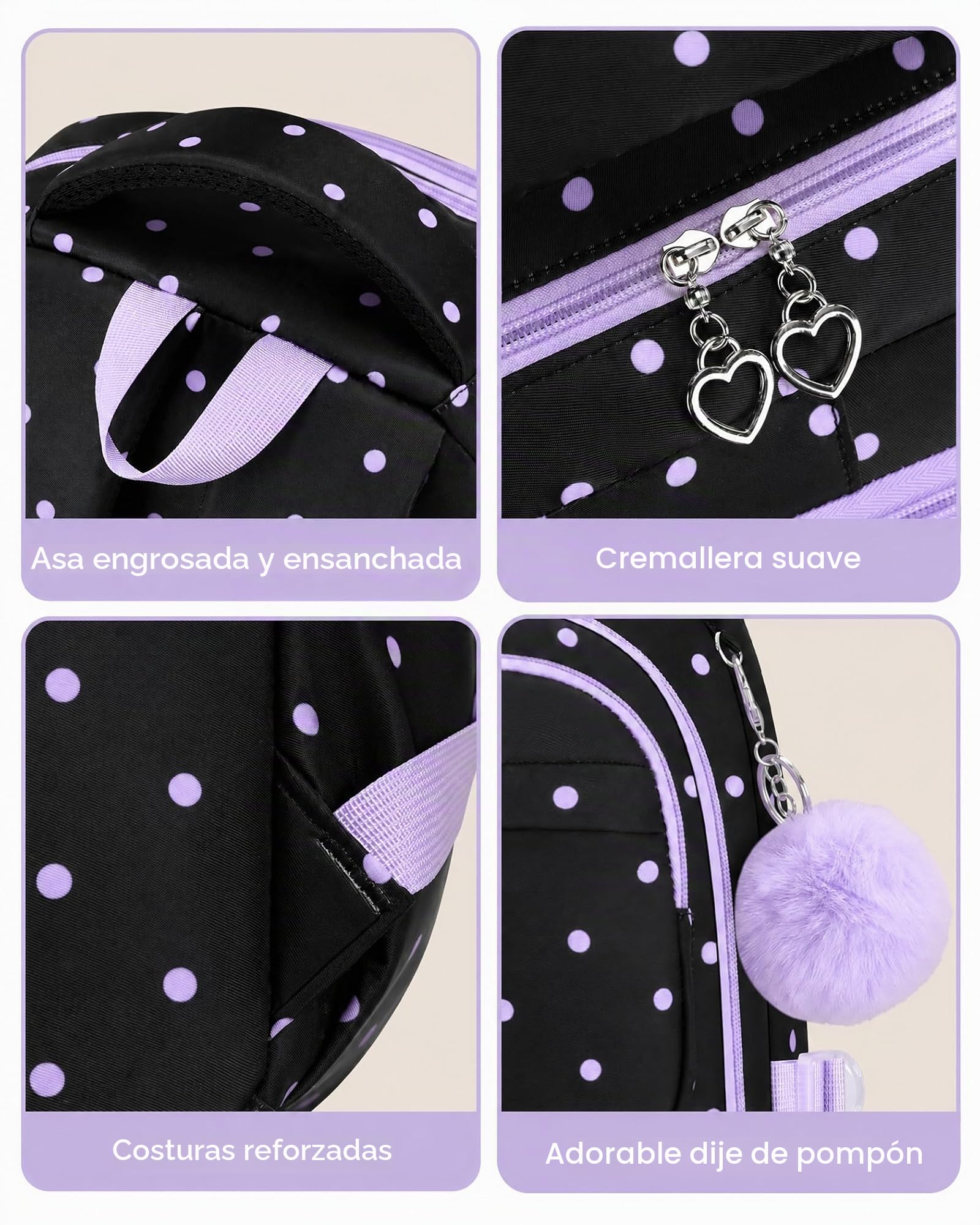 Amythe Mochila Escolar Niñas Clases de 1 a 6 Grande Ligero, Morado