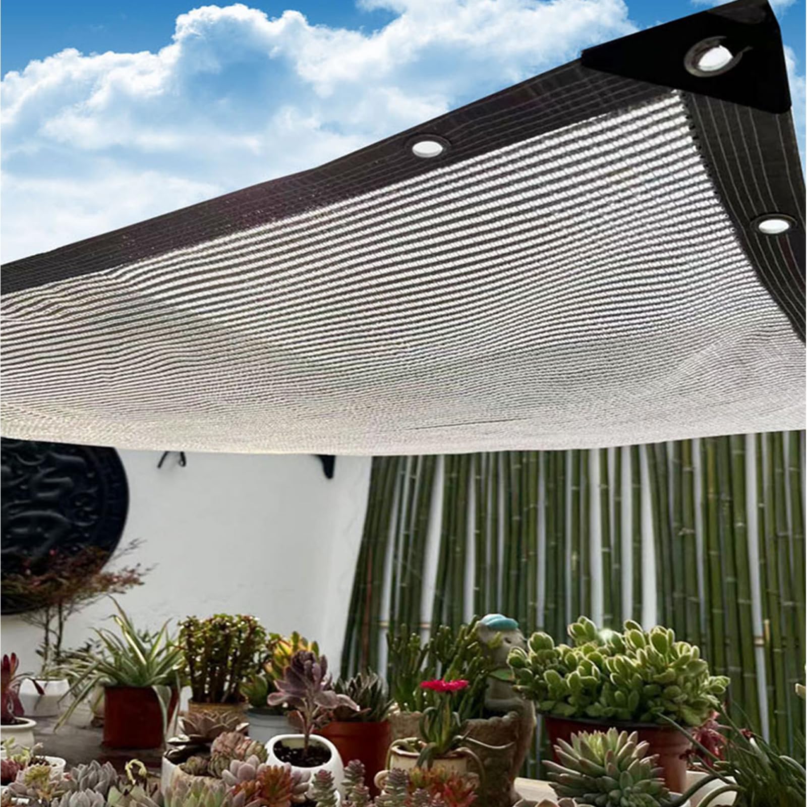 Toldo Vela de Sombra con Ojales 55% Malla de Aluminio Reflectante Tela de Aluminio para Sombra Protección Rayos UV Transpirable para Coches Perros Exteriores Jardin Patio (3X6m)