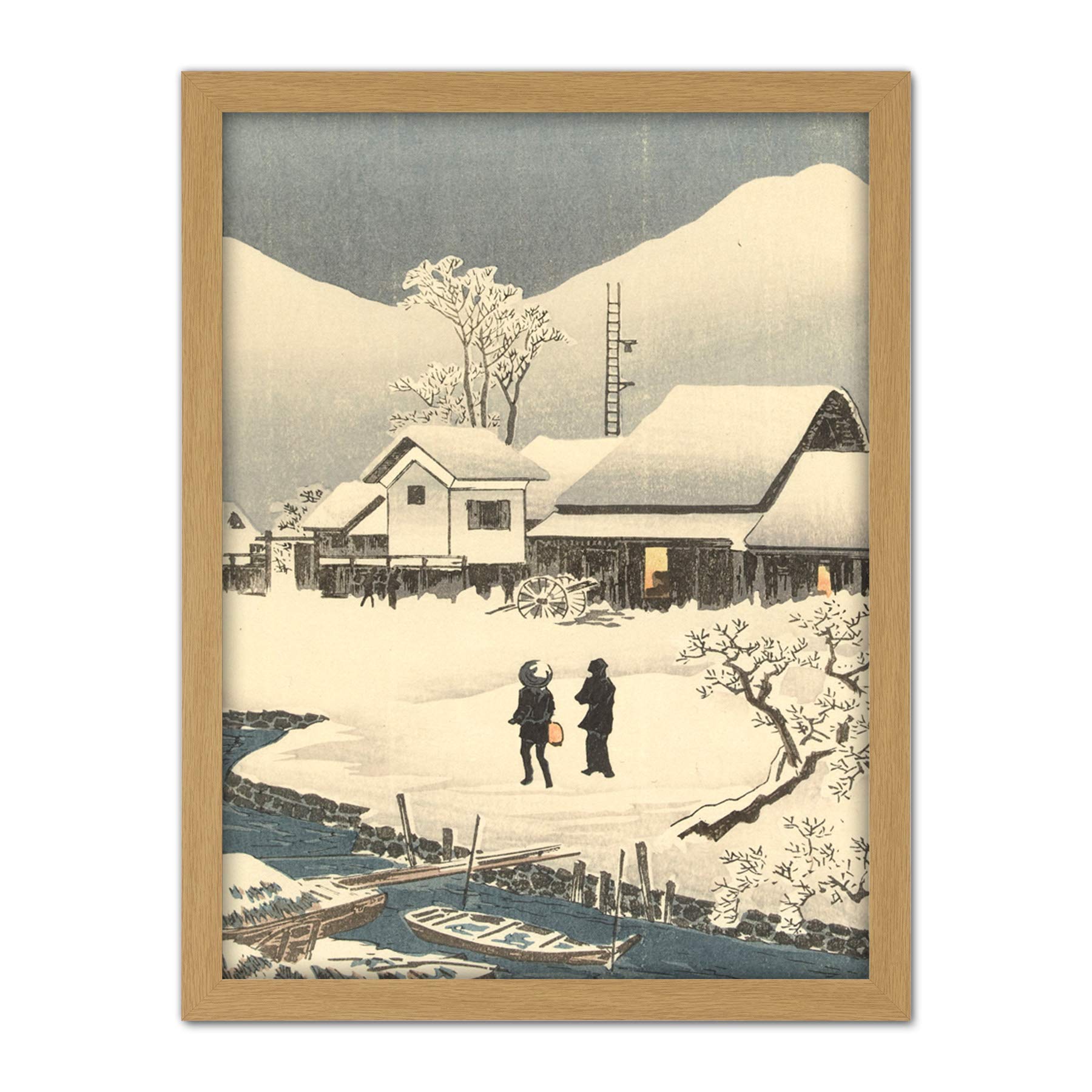Artery8 Takahashi Hiroaki Snowy Landscape Moon Japanese Artwork Framed Wall Art Print 18X24 Inch