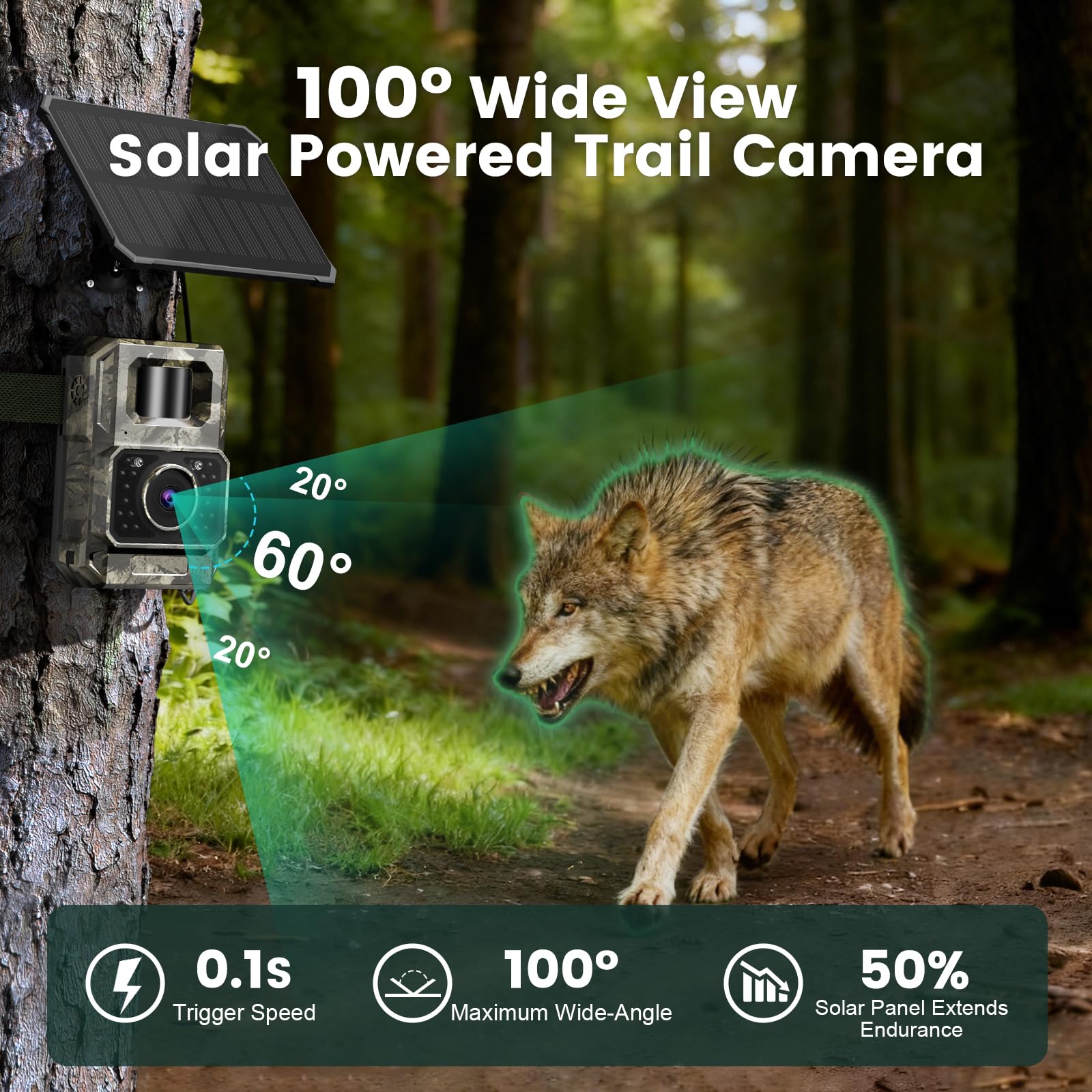MAXDONE Solar WiFi Trail Camera Bluetooth Game Camera, 4K 64MP Wildlife Cameras 2000mAh Built-in Battery Rechargeable Power Hunting Cameras with Night Vision Trail Cam Bluetooth Wi-Fi Deer Cams