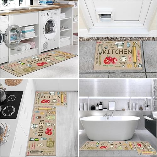 Miniatura 6 de comfoyar Juego de 2 tapetes de cocina, antideslizantes, lavables a máquina, absorbentes, para suelo, fregadero, lavandería, pasillo, sala de estar y