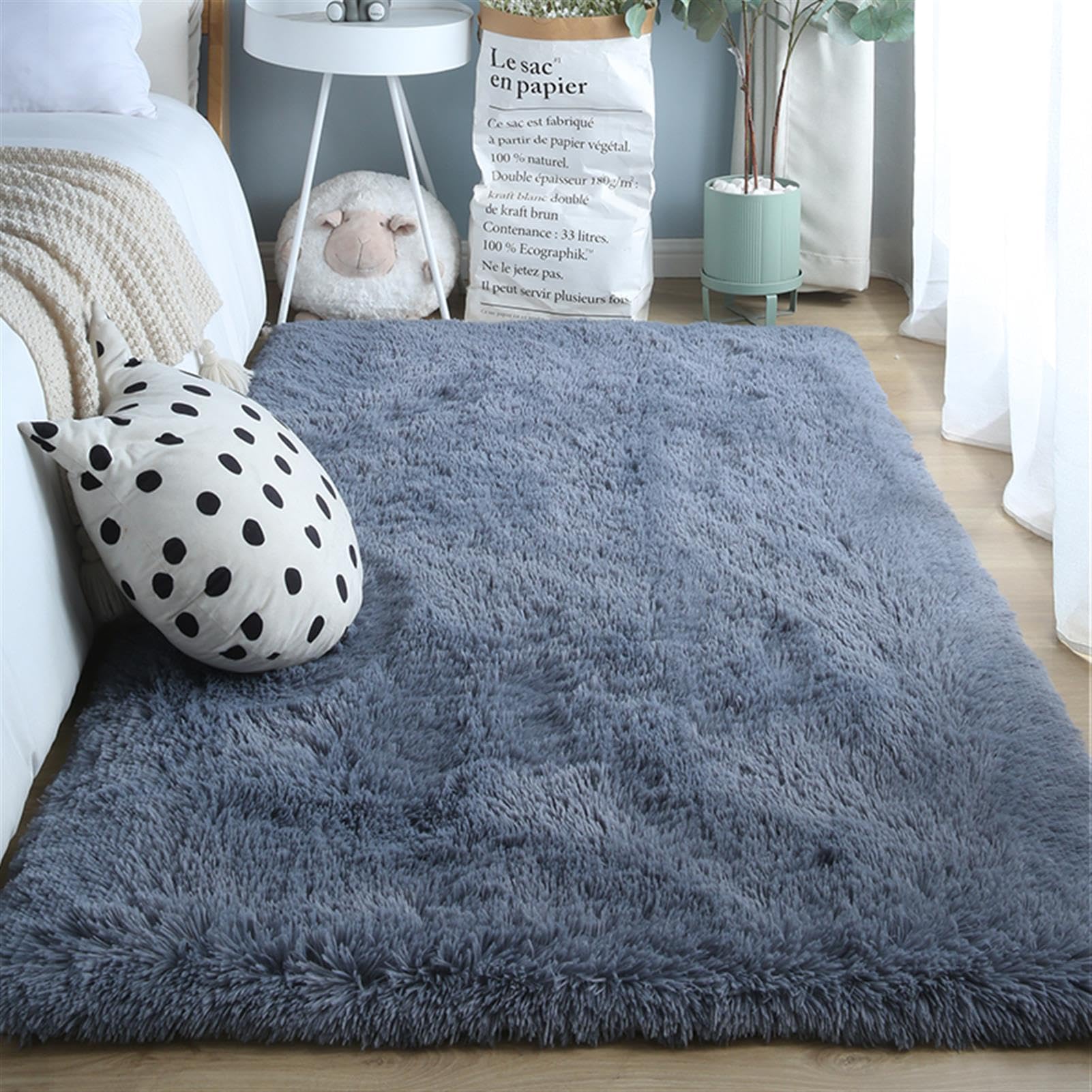 GueTTO Rugs Living Room - Grey Area Rugs for Bedroom Anti Slip - Modern Super Soft Thick Pile Small Fluffy Shaggy Rug Non Shedding for Living Room Bedside Conference Room,Gray,100x200cm
