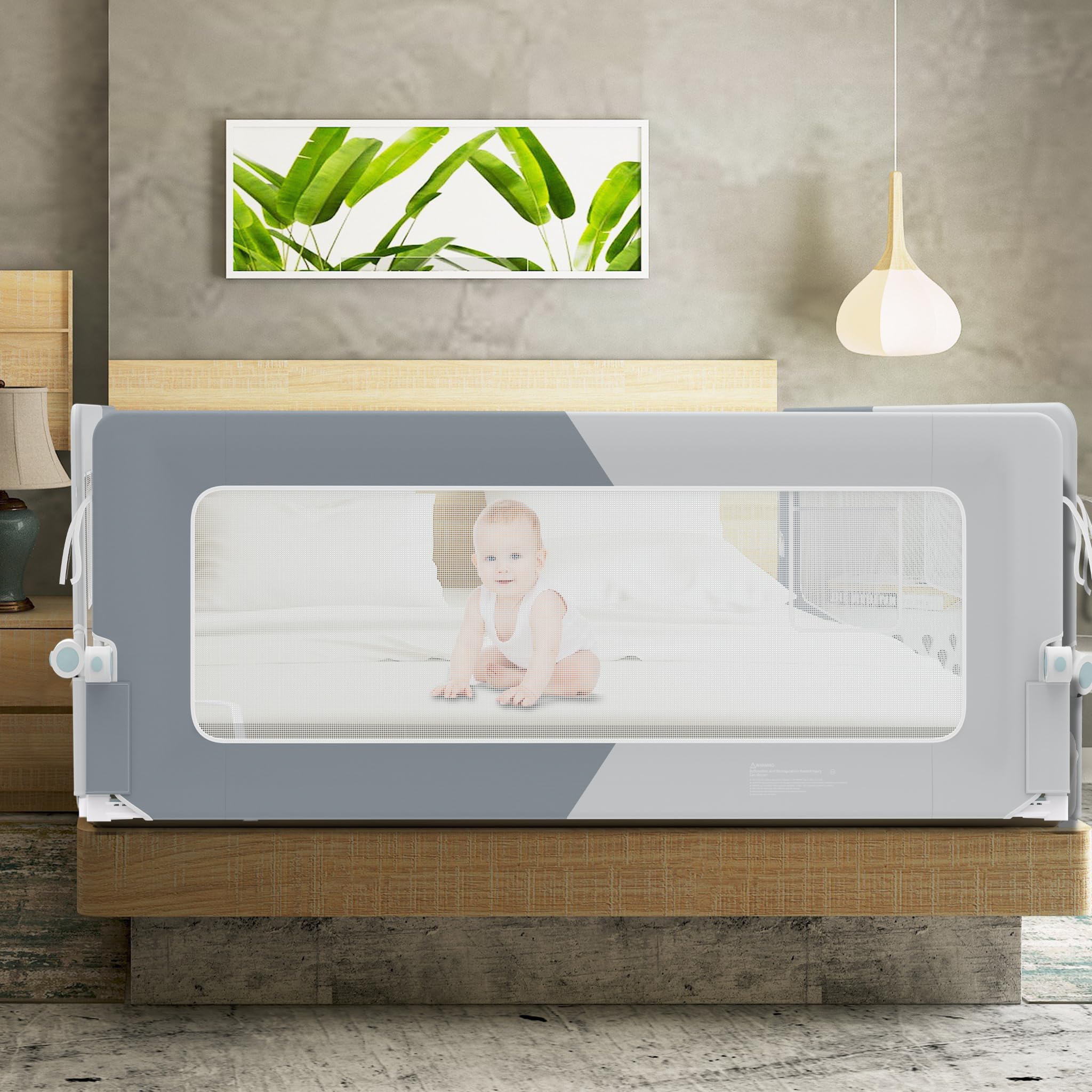 XMTECH Barierka ochronna do łóżeczka dla dzieci, 200 cm, ochrona przed wypadnięciem, składana, przenośna, barierka dla małych dzieci, w wieku 18-5 lat, ciemnoszara + jasnoszara
