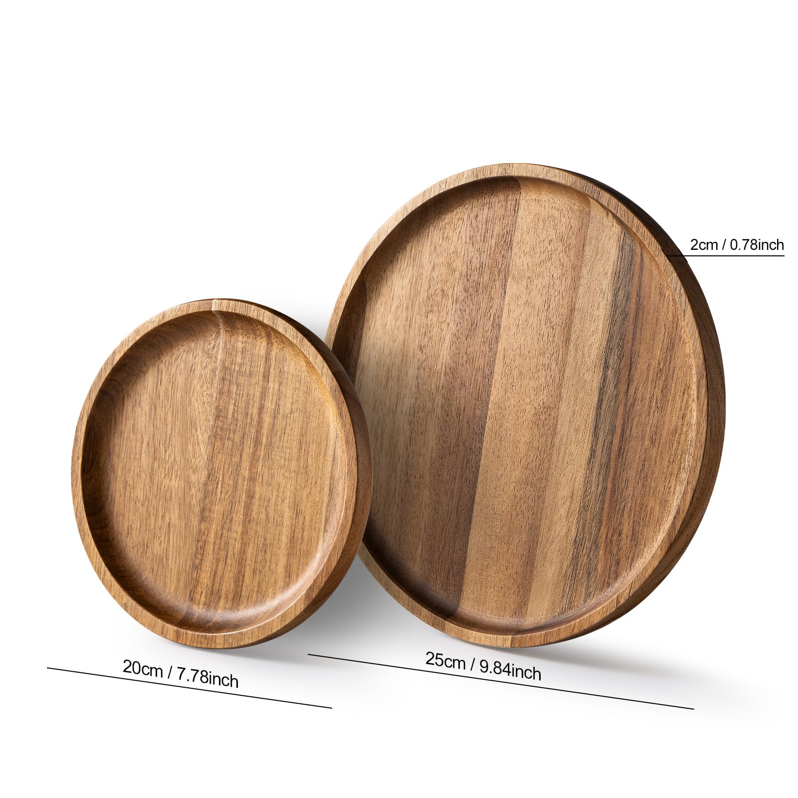 Holztablett Rund,Servierplatte,2er Set,Serviertablett Holz Tablett Schlemmerplatte, Küchentablett Servierplatte Frühstückstablett für Buffets, Picknicks,Couchtisch, Küchen Deko Bett Käse, Party Runden