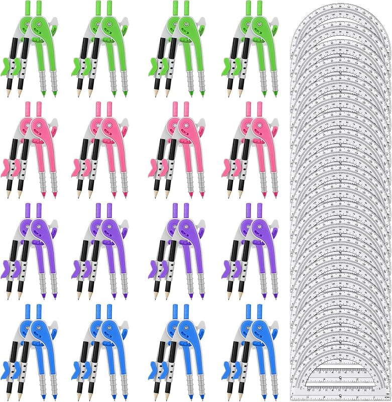 Seajan 36 Sets Compass and Protractor Set Geometry Compass with Pencil 6 Inch Drawing Tool Protractor for Geometry Bulk for Office Drafting Drawing