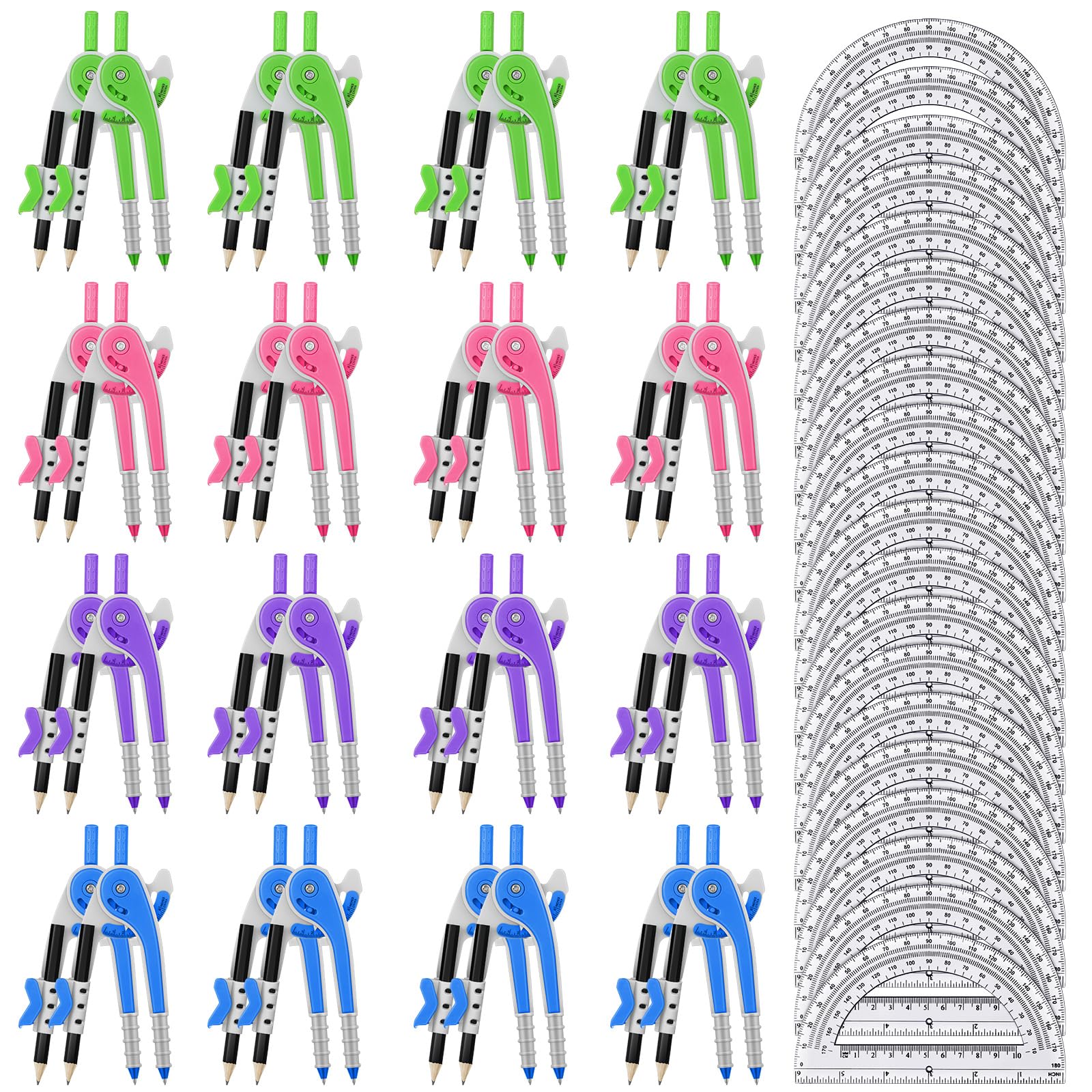Seajan Ensemble compas et rapporteur avec crayon - 15,2 cm - Compas de dessin pour géométrie - Outil de dessin pour l'école, le bureau, la salle de classe, le dessin (36)