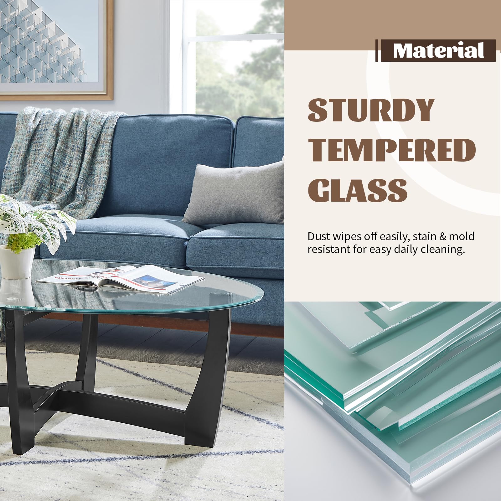 Best Oval Glass Coffee Table Picks for 2026 2 Sailret 48' Oval Glass Coffee Table, Modern Center Table with Tempered Glass Top — product photo