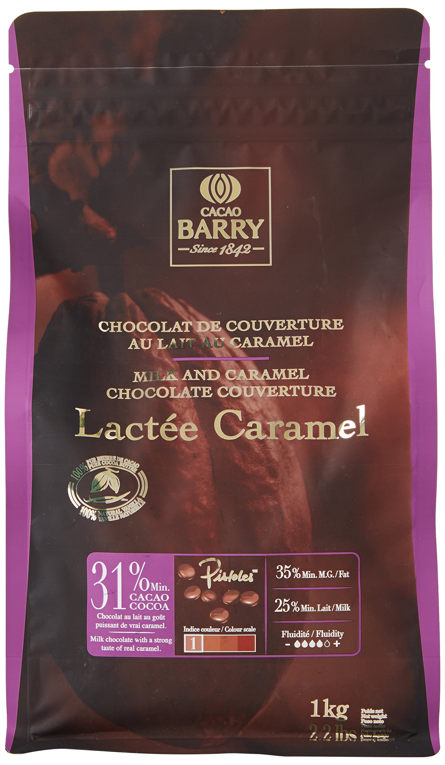 CACAO BARRY 31% Min Cacao Chocolat Lactée Caramel Pistoles 1 kg