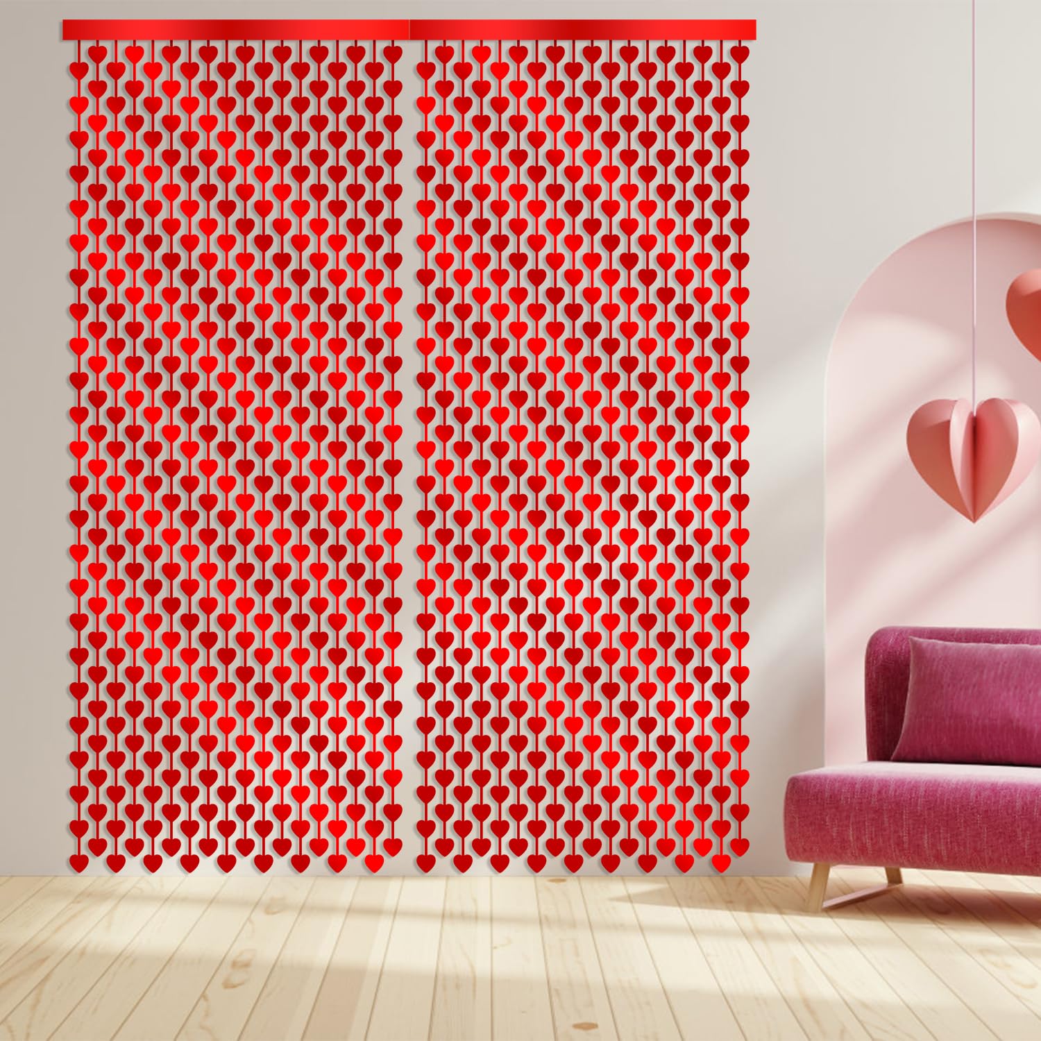 2x1m 2 Piezas Cortina Flecos Corazón Rojo, Guirnalda de Corazón del Día de San Valentín Decoraciones Colgantes Fondo de Fotomatón de Amor de Aluminio para Fiesta Discoteca de Cumpleaños