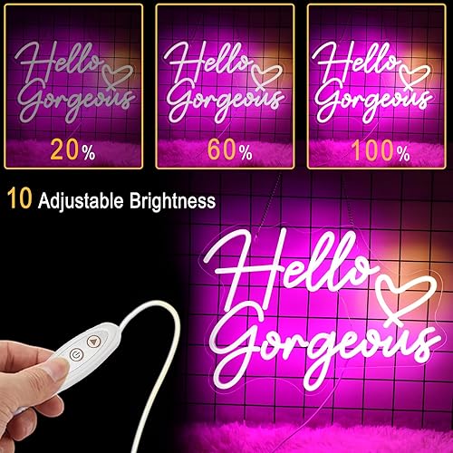 Miniatura 3 de Neonawall Letrero de neón con texto en inglés "Hello Gorgeous para boda, para decoración de dormitorio, habitación, fiesta de cumpleaños, centro de