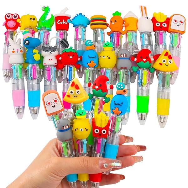 CZWZ 20Pcs Mini Multicolor Pens in One 4-in-1 Cute Pens Bulk for Kids, Fun Kawaii Ballpoint Pens for Birthdays and Children's Party Favors Gifts Teacher School Supplies