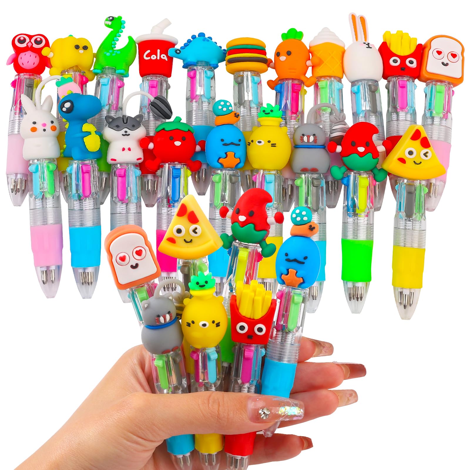 CZWZ 20Pcs Mini Multicolor Pens in One 4-in-1 Cute Pens Bulk for Kids, Fun Kawaii Ballpoint Pens for Birthdays and Children's Party Favors Gifts Teacher School Supplies