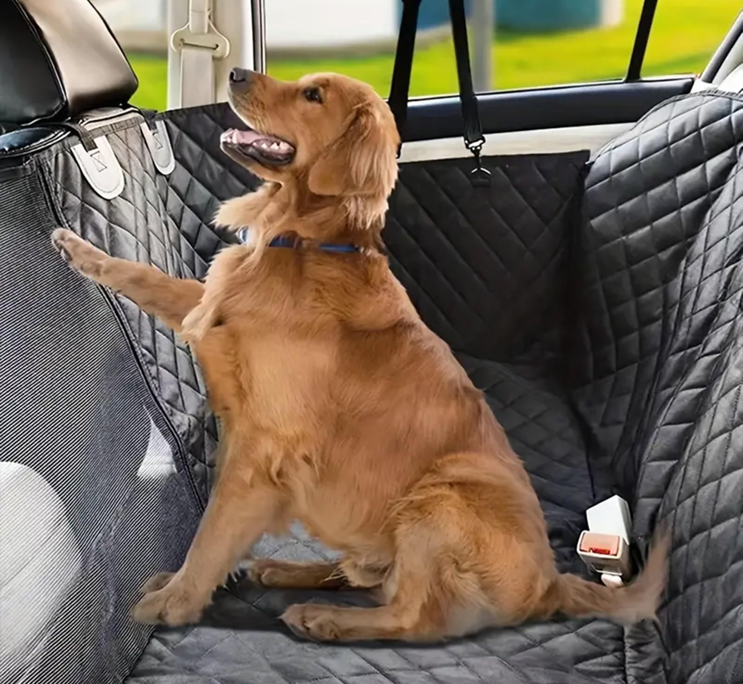 Auto Accessori Lupex Coprisedile Auto per Cani, Telo sedili Posteriore per Animali Domestici, tessuto Oxford Antiscivolo Antigraffiato con Alette Laterali, Impermeabile con Finestre a Maglie