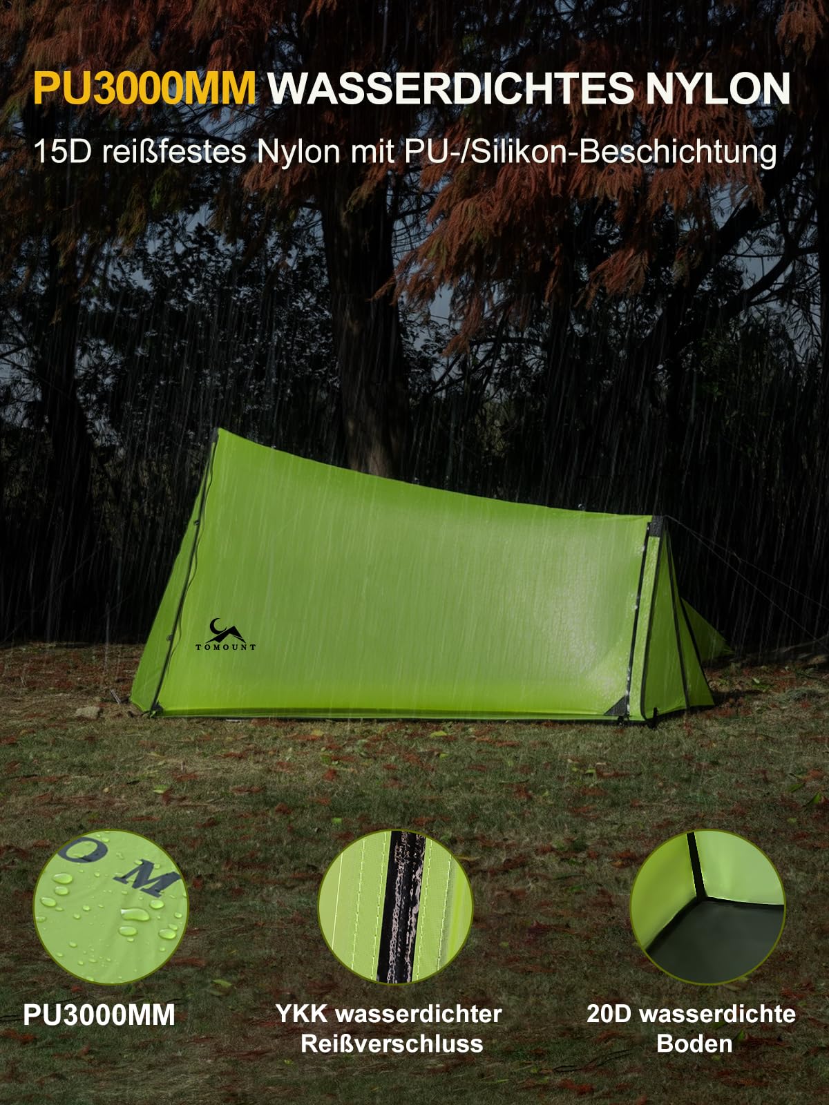 TOMOUNT Ultraleichte Nylon Trekking Shelter EIN-Mann Zelt Kleine Packungsgröße Zeltbahn, 4 Saison Wasserdicht & Winddicht Kompakt Trekkingzelt für Hiking, Wandern, Camping, Outdoor