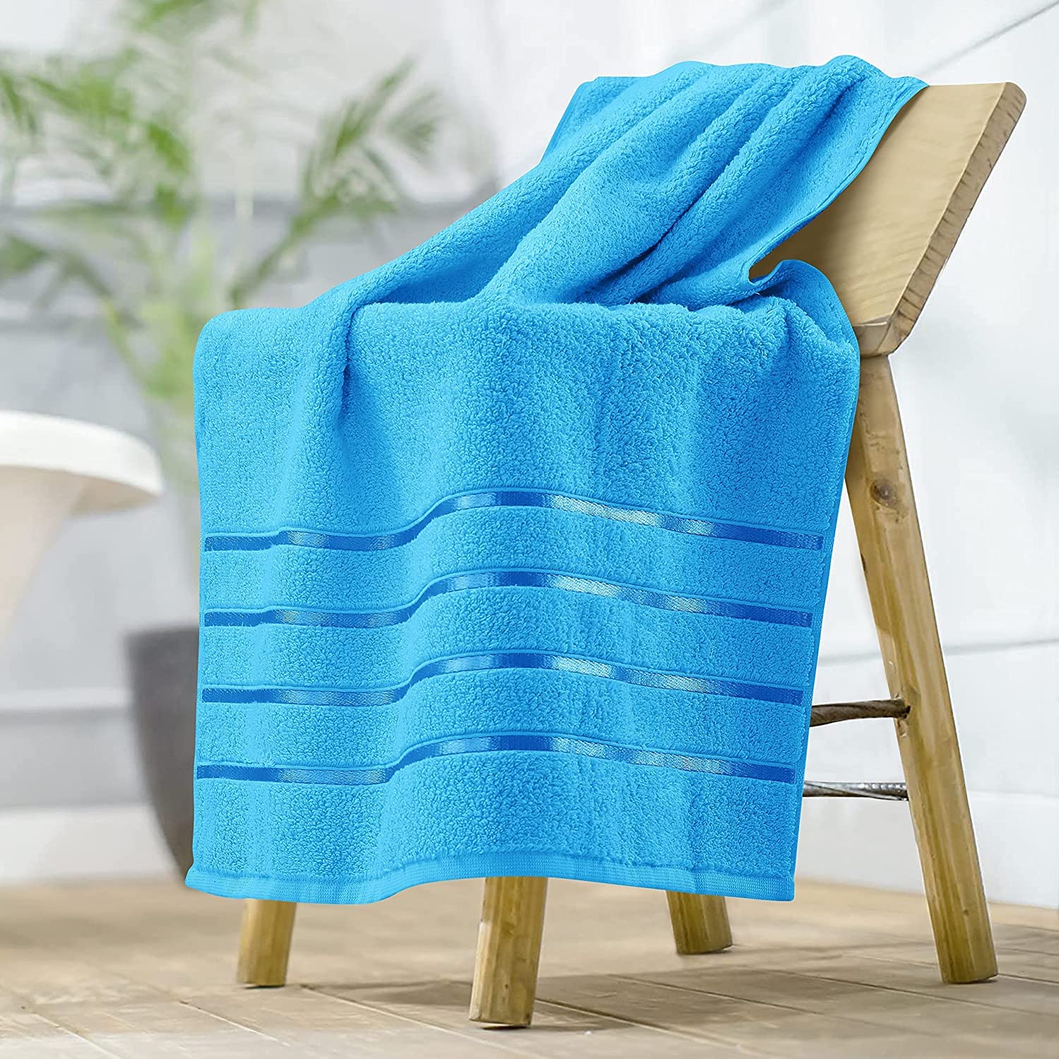 SHREE SHYAM Elegance 100% Cotton Ultra Soft Large Chair Towel | Chair Cover with Tie Knot (550 GSM / 70x140 cm, Pack of 1) (Sky Blue, Bath Towel)