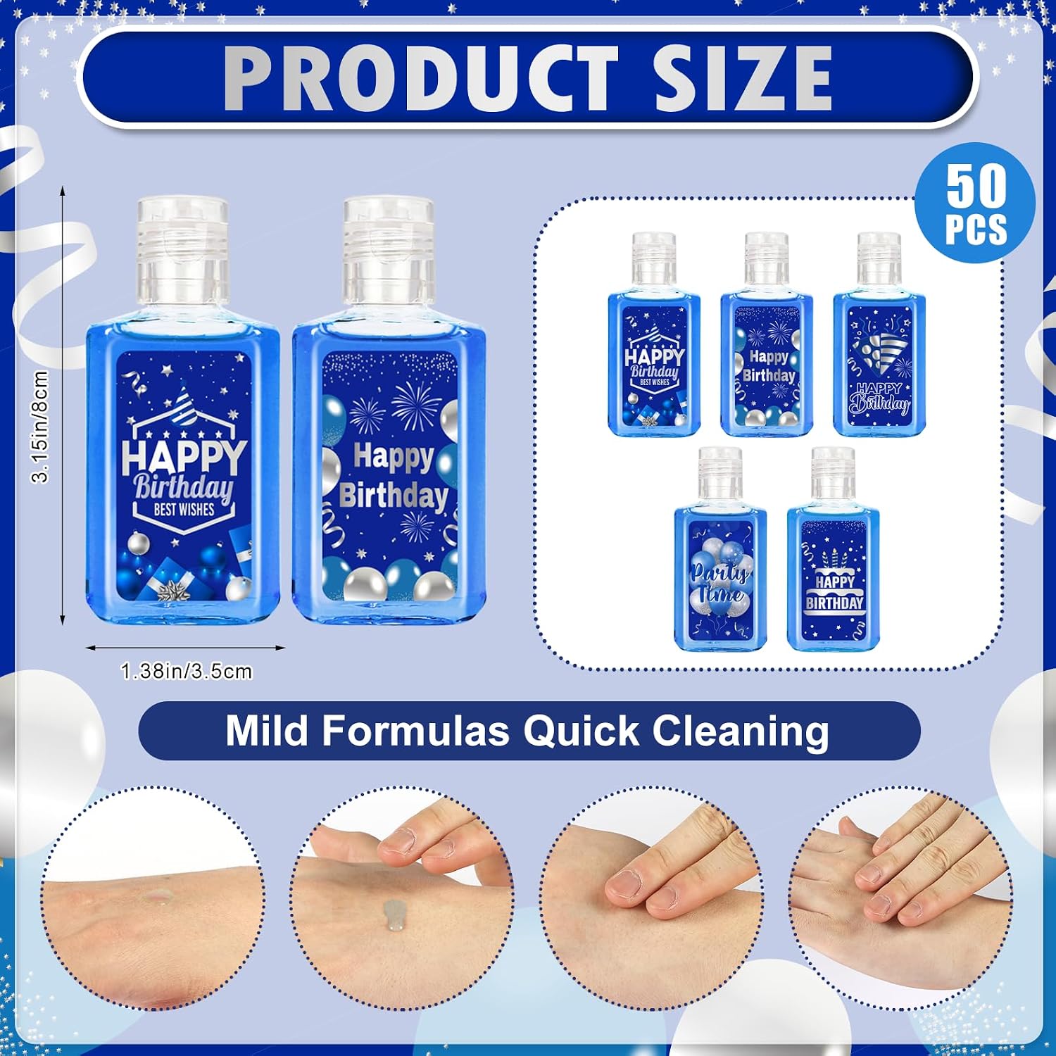 50 Pcs Happy Birthday Mini Hand Sanitizer Bulk Happy image 2