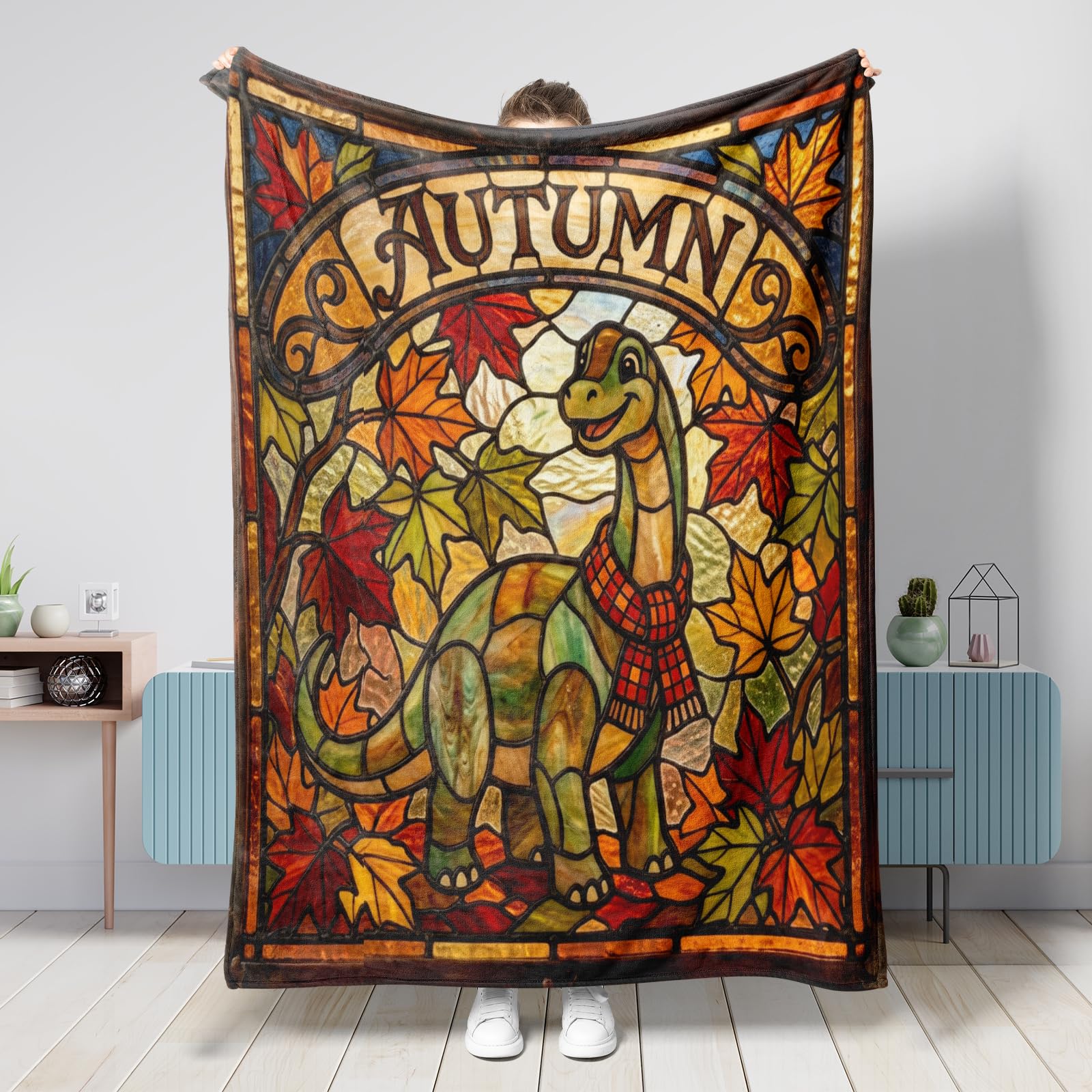 Couverture automne flanelle brachiosaure pour lit de chambre